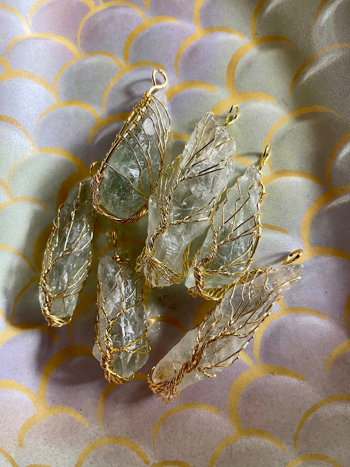 Beautiful Tree of Life Golden Wire Wrapped Pariosilite Crystals, Bodhi Crystal Magic