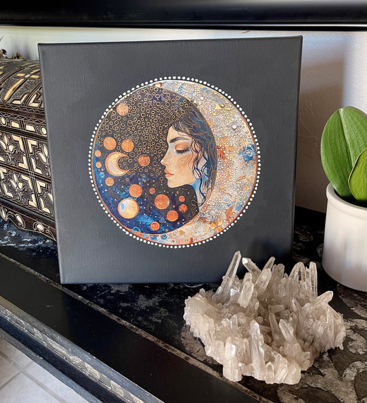 Lady of The Moon Canvas, Original Art, Wall Hanging, Bodhi Magic