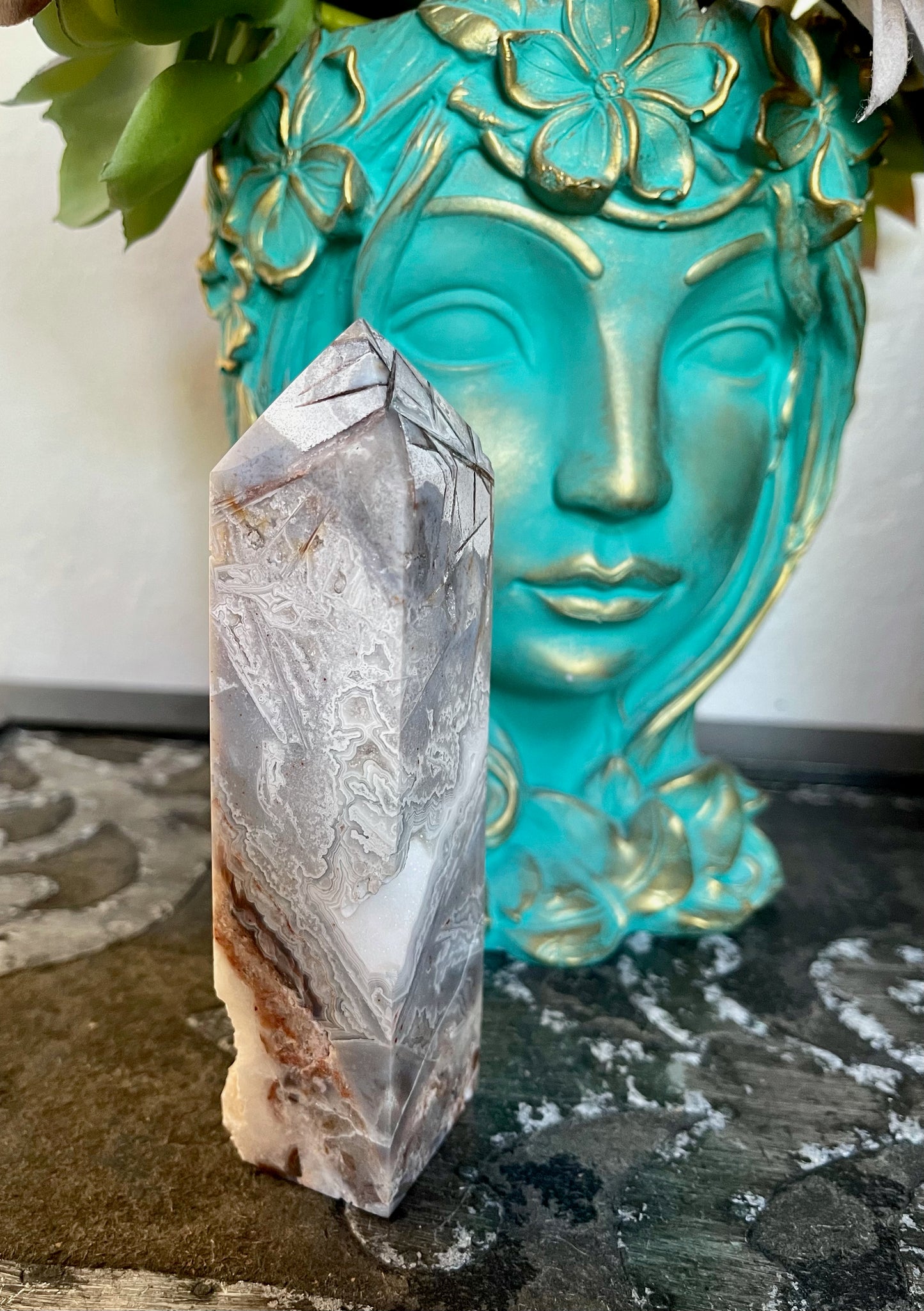 Striking Lace Agate Tower with Beautiful Druzy, Bodhi Crystal Magic