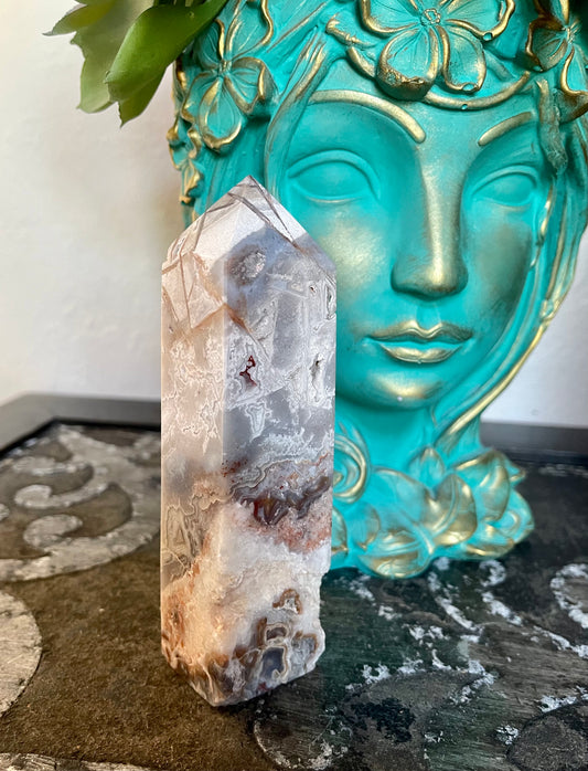 Striking Lace Agate Tower with Beautiful Druzy, Bodhi Crystal Magic