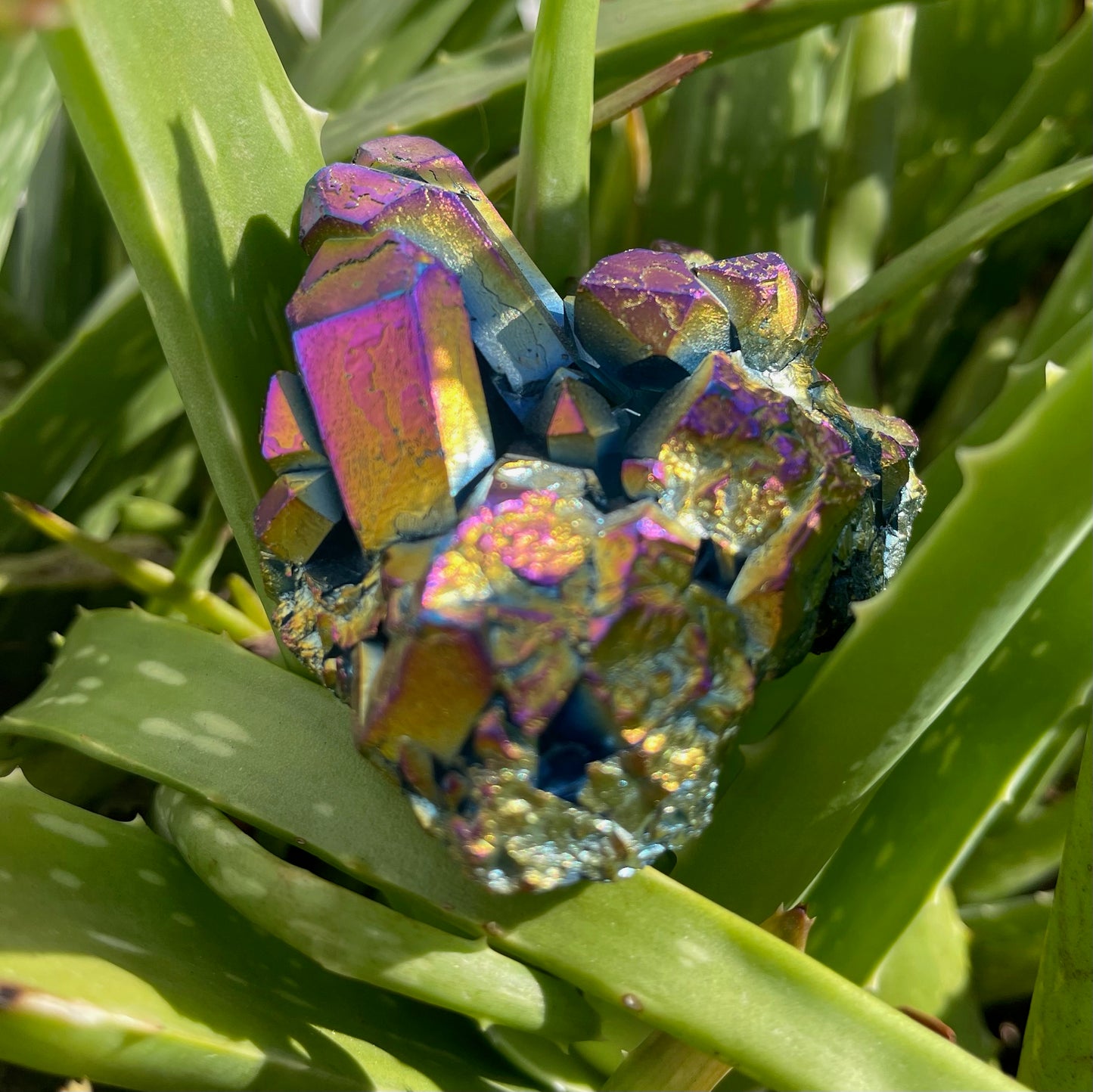 Large Unique Rainbow Aqua Aura Quartz Crystal Cluster, Crystal Magic