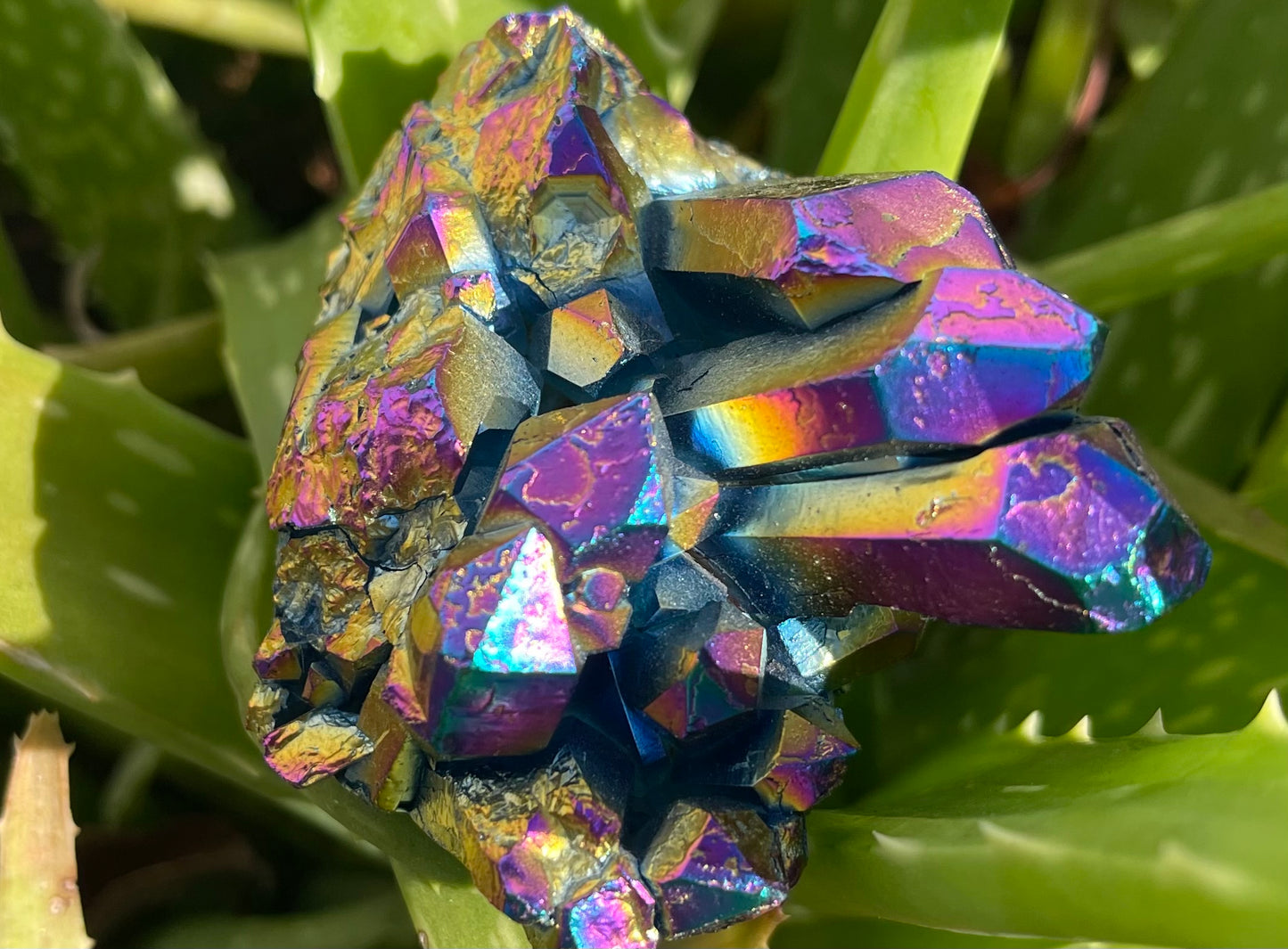 Large Unique Rainbow Aqua Aura Quartz Crystal Cluster, Crystal Magic