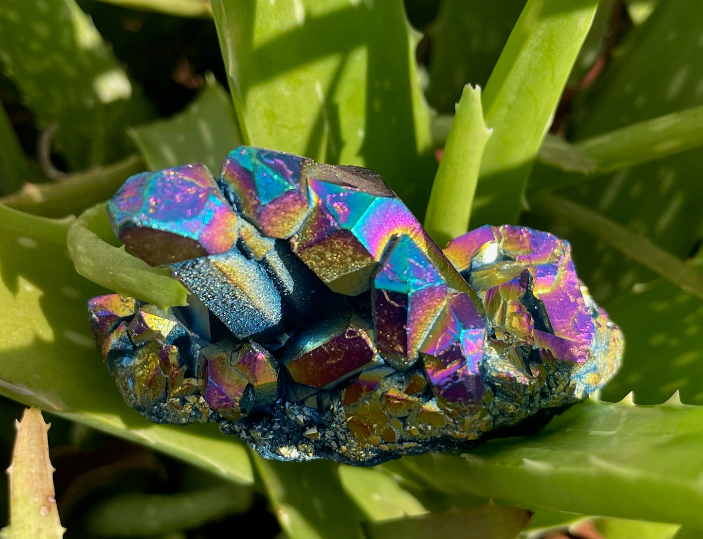 Large Unique Rainbow Aqua Aura Quartz Crystal Cluster, Crystal Magic