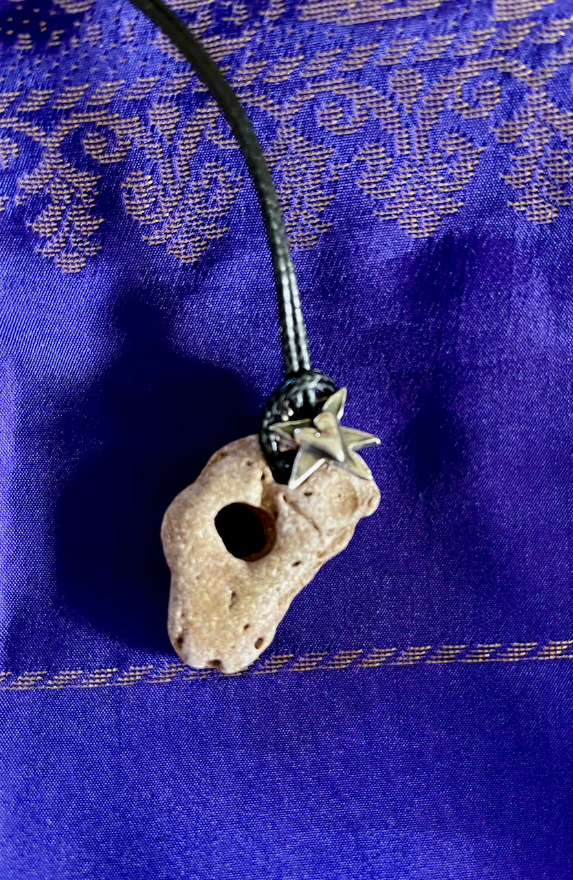 Spirited Bohemian Hag Stone and Hand Crafted Artisan Silver Star Heart Charm Pendant, Bodhi Jewelry