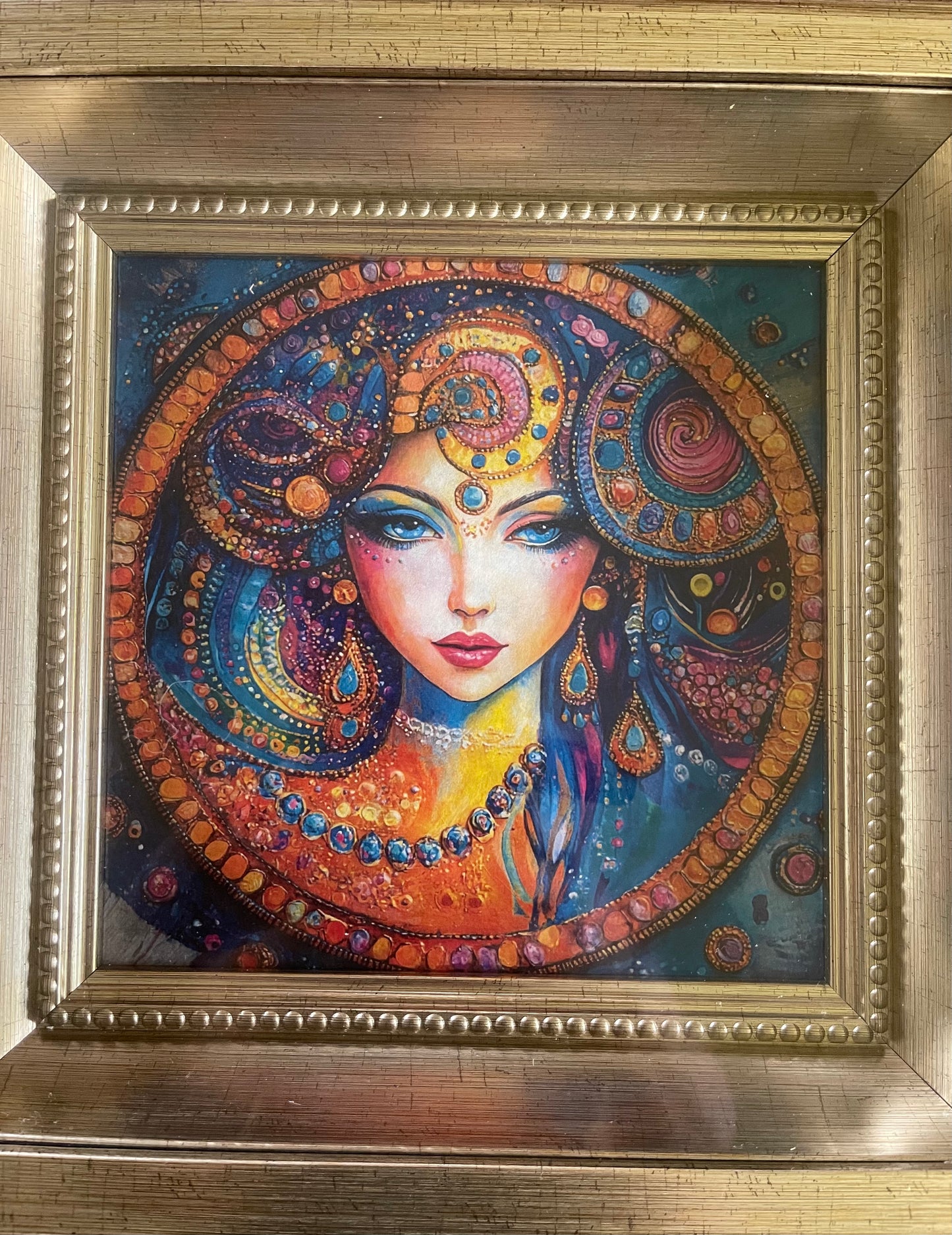 Limited Edition "Bliss" Goddess Art Print on Decoupage Rice Paper in Heavy Shadow Box Frame, Bodhi Home Decor