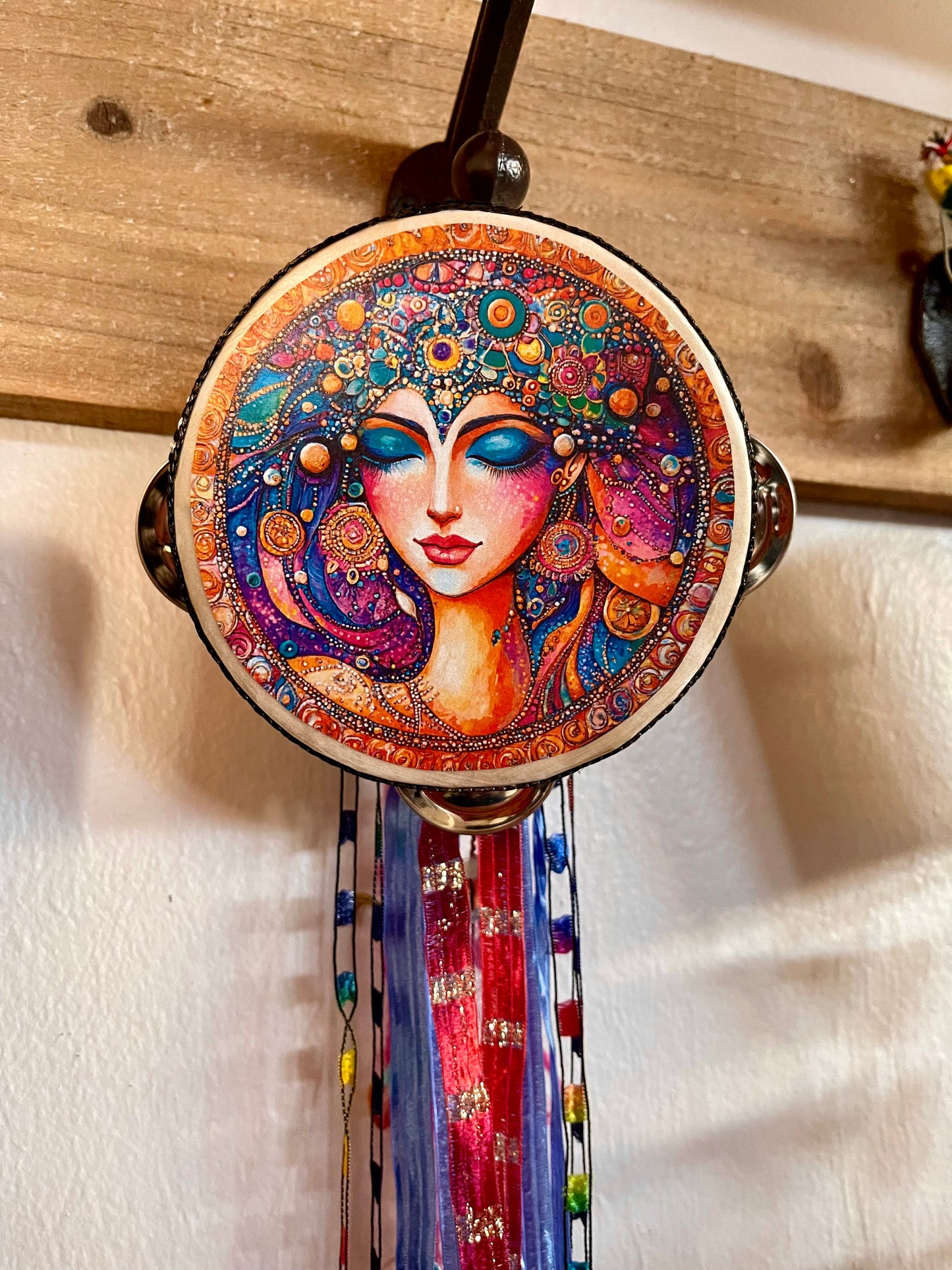 "Bliss" Goddess Tambourine and Ribbon Wall Accent, Bodhi Home Decor