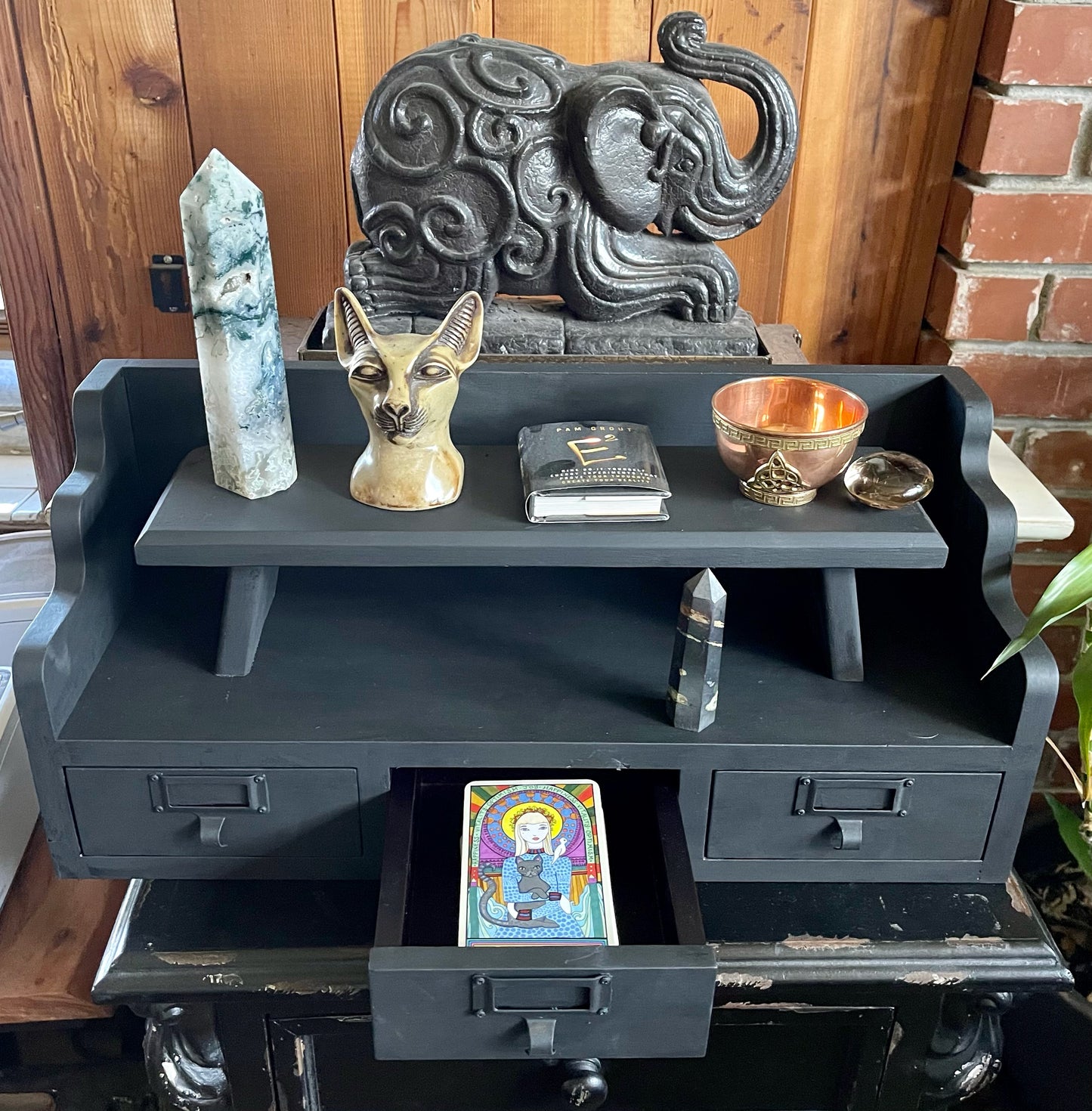 Practical Magic Heavy Vintage Three Drawer Cabinet with Hand Crafted and Stained Meditation Table, Bodhi Lovecycled