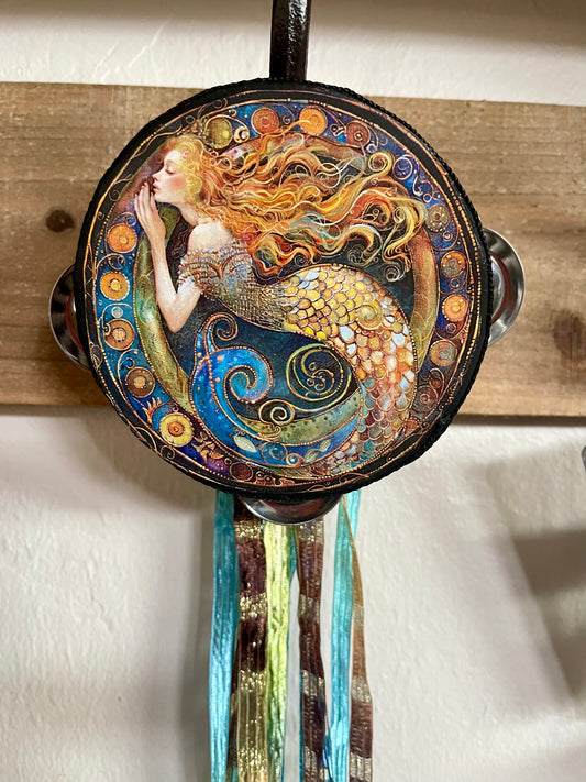 Charmed Mermaid Tambourine and Ribbon With Unique Coastal Charm, Bodhi Home Decor