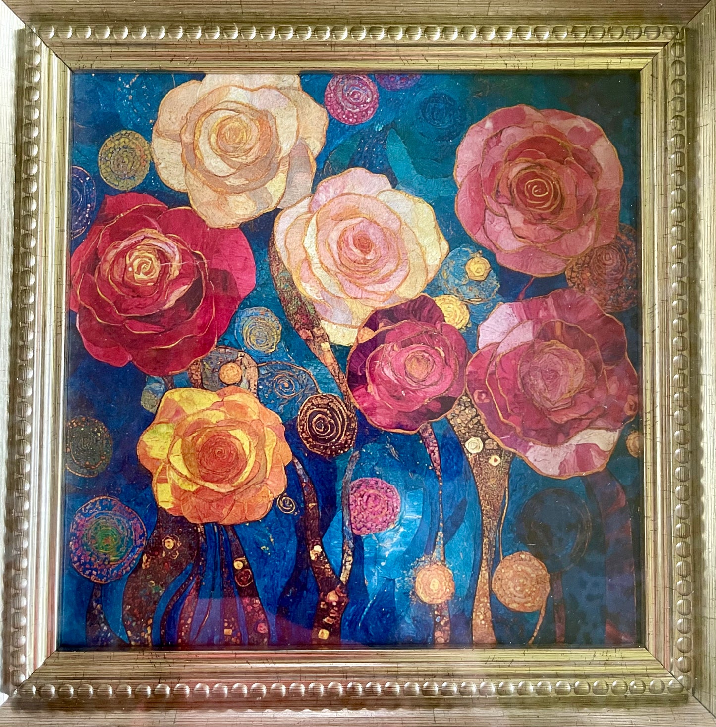 Limited Edition Mystical Roses Art Print on Decoupage Rice Paper in Heavy Shadow Box Frame, Bodhi Home Decor