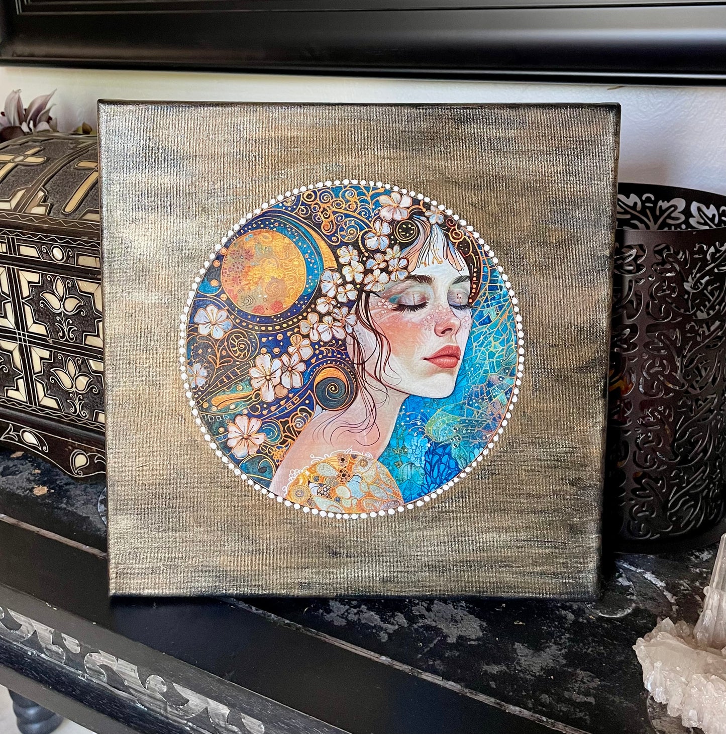 Lady of the Moon Canvas, Decoupaged Art Print, Bodhi Home Decor