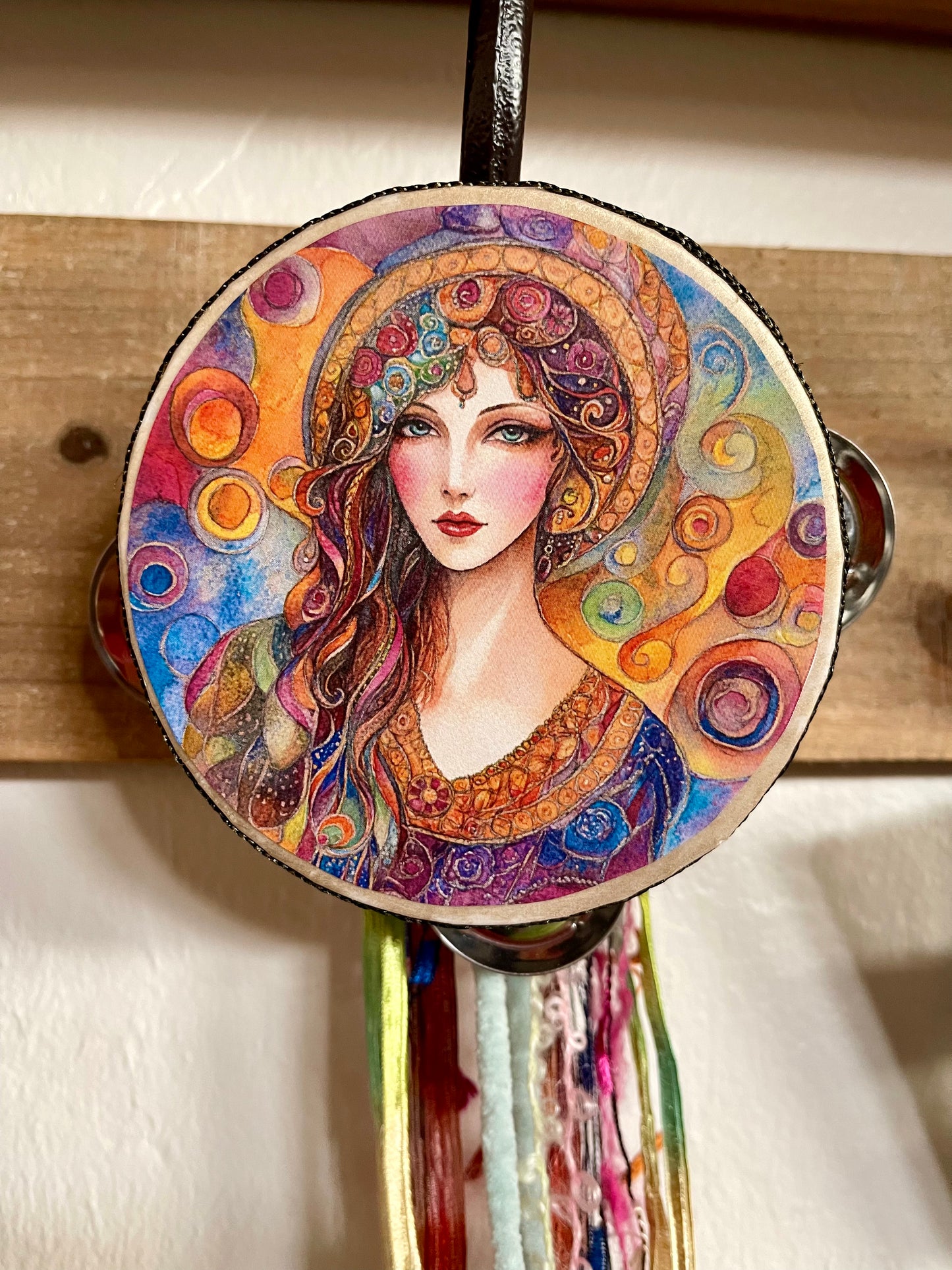 Charmed Watercolor Style Goddess Tambourine Wall Art, Bodhi Home Decor