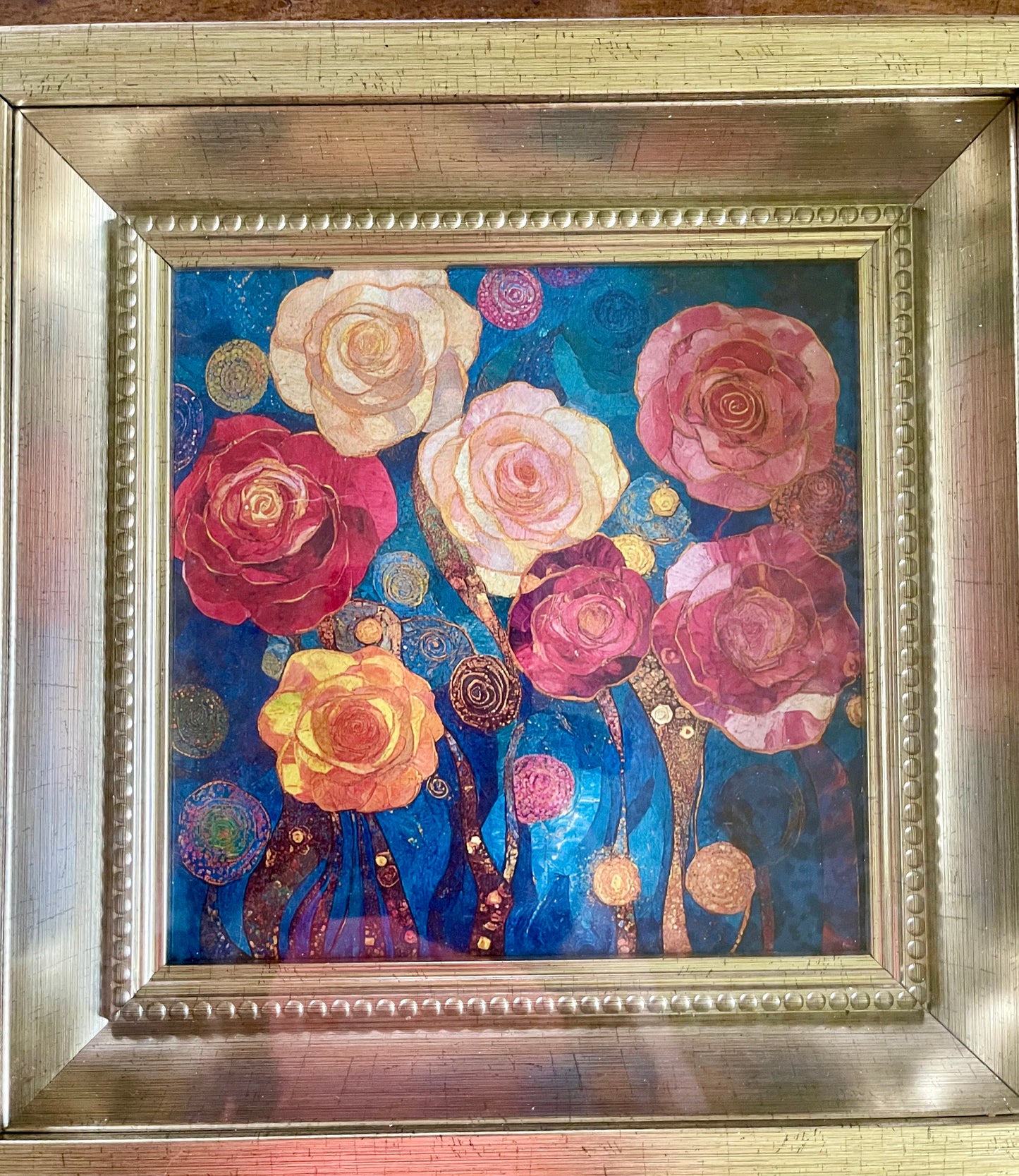 Limited Edition Mystical Roses Art Print on Decoupage Rice Paper in Heavy Shadow Box Frame, Bodhi Home Decor