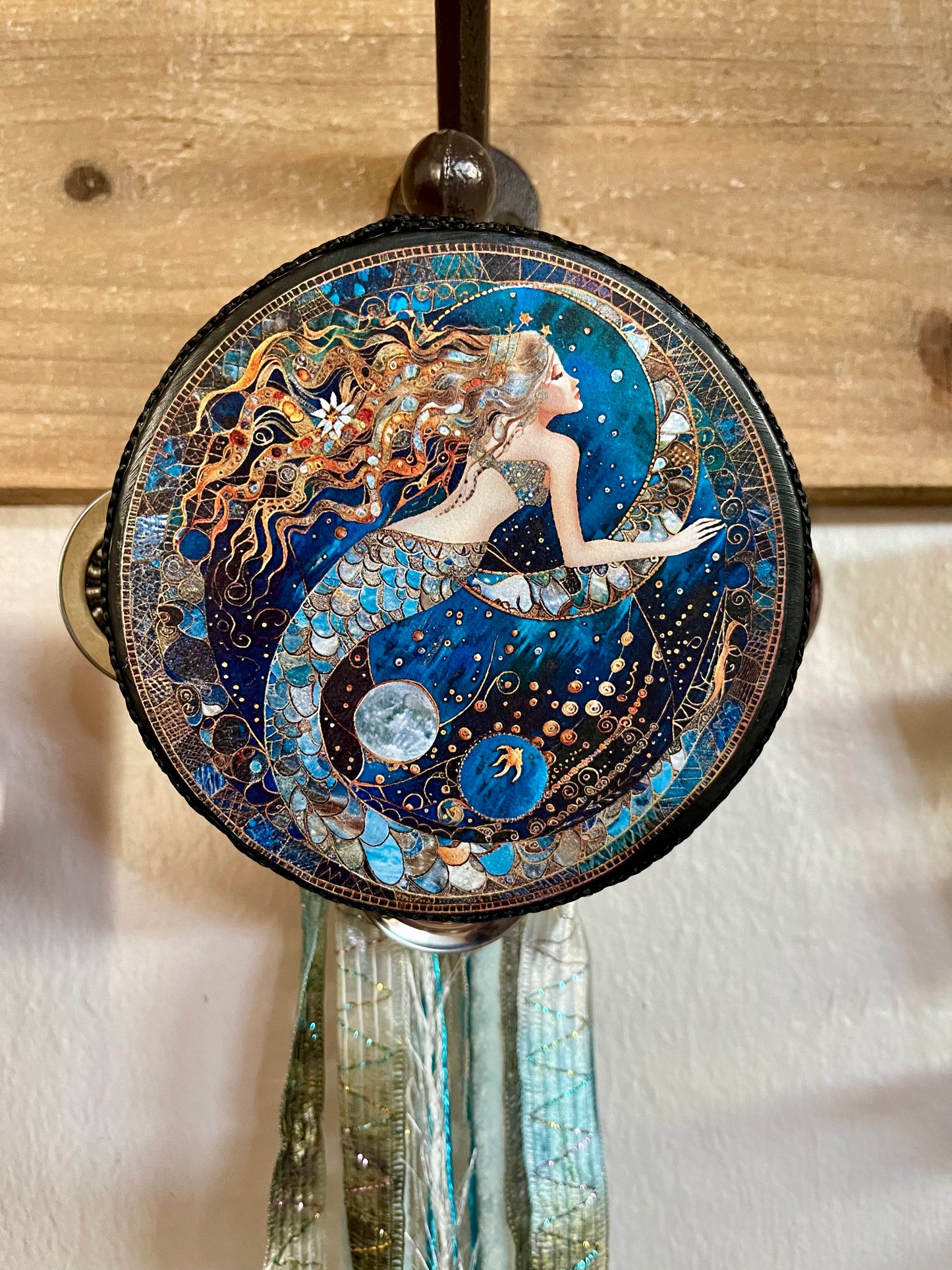 Moonchanted Mermaid Wall Accent, Tambourine and Ribbon, Bodhi Gifts