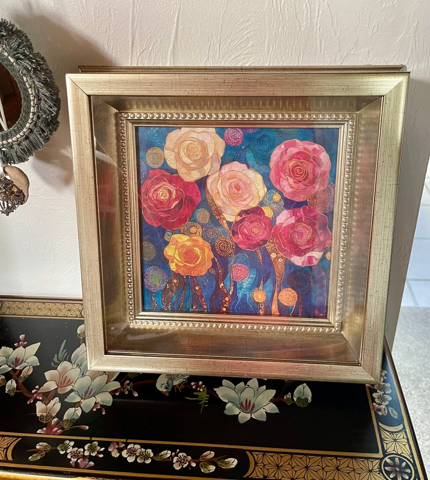 Limited Edition Mystical Roses Art Print on Decoupage Rice Paper in Heavy Shadow Box Frame, Bodhi Home Decor