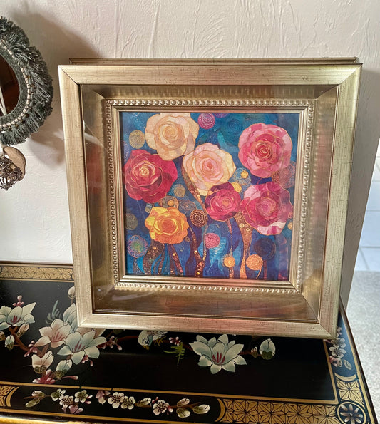 Limited Edition Mystical Roses Art Print on Decoupage Rice Paper in Heavy Shadow Box Frame, Bodhi Home Decor