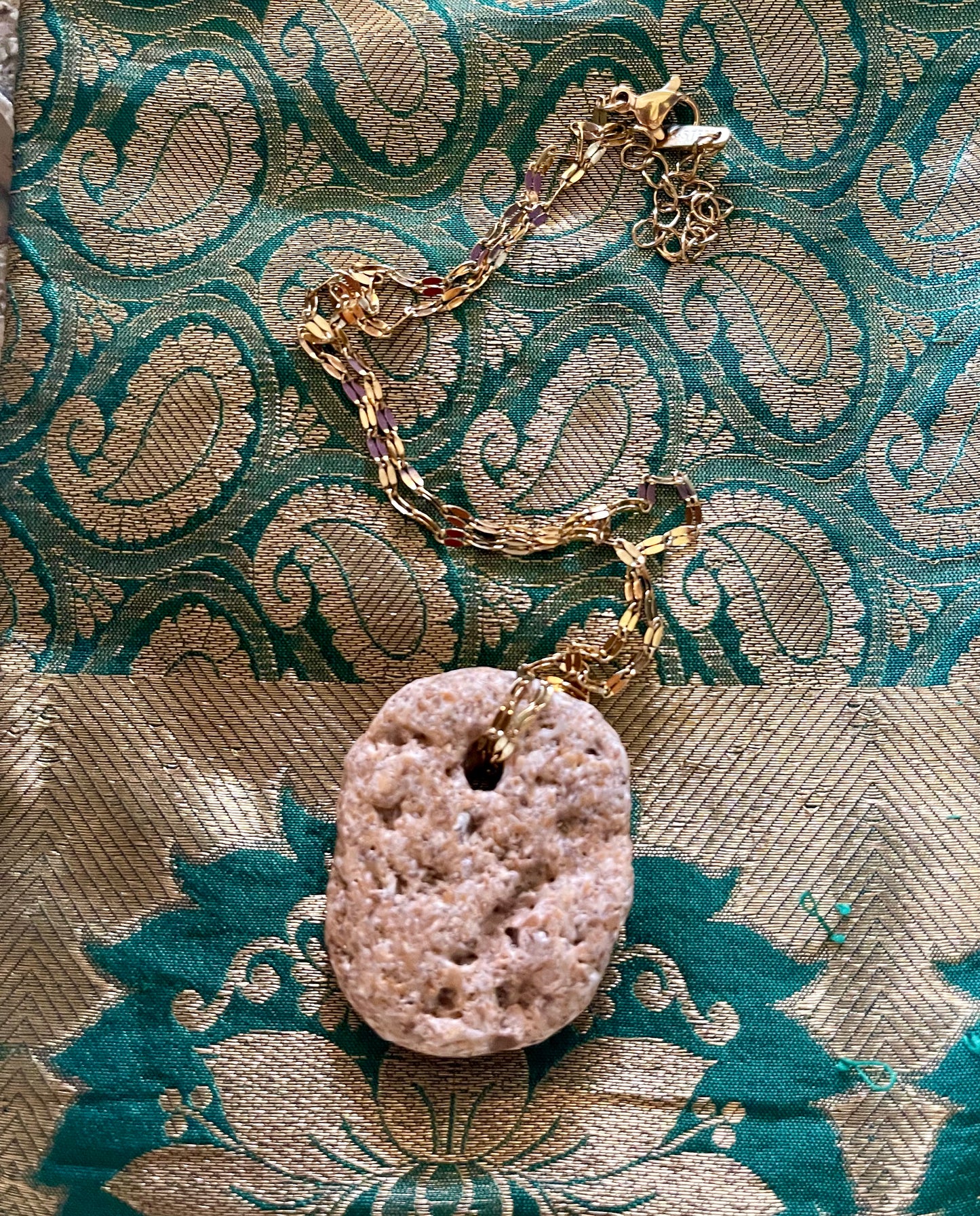 Hand Chosen Hag Stone with Gold Plated Chain Necklace, Bodhi Jewelry