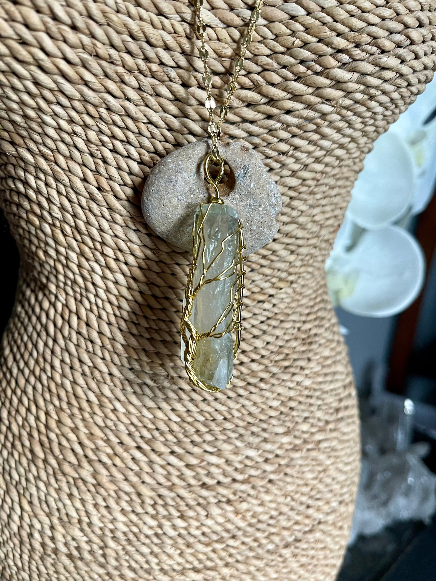 Wrapped Pariosilite and Hag Stone Necklace, Bodhi Jewelry