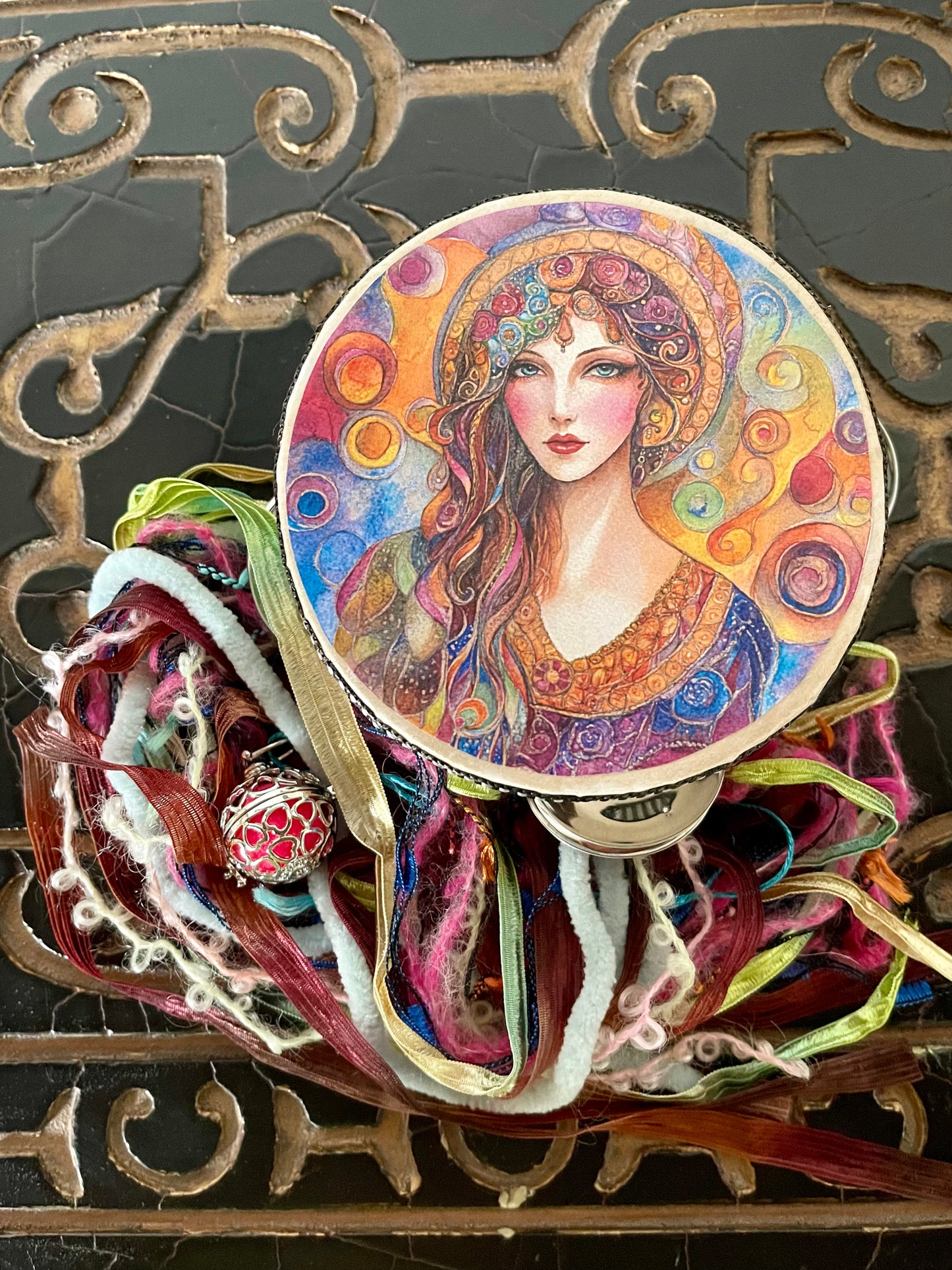 Charmed Watercolor Style Goddess Tambourine Wall Art, Bodhi Home Decor