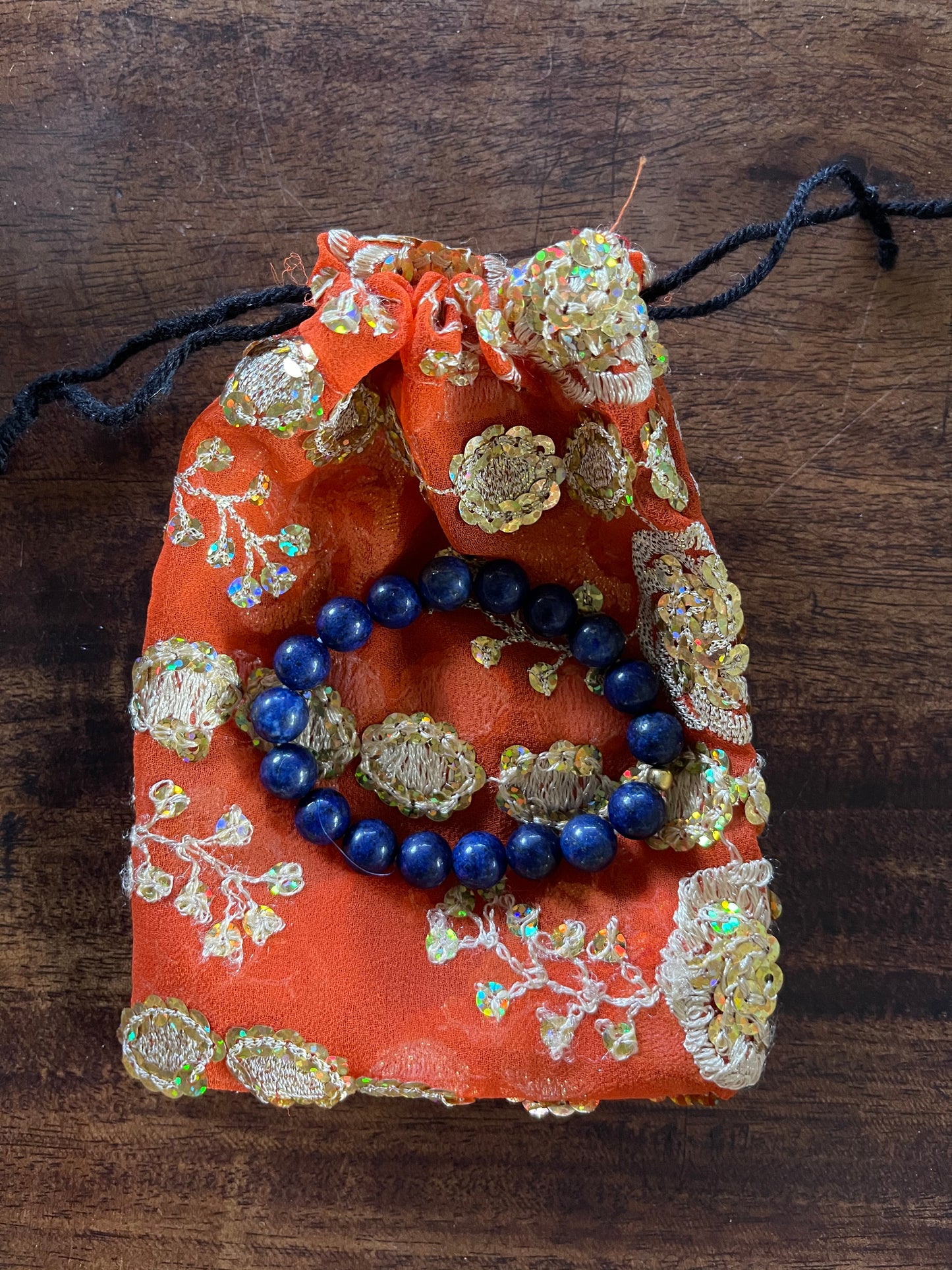 Little Goddess Hand Beaded Lapis Lazuli Bracelet with Gift Pouch, Bodhi Jewelry