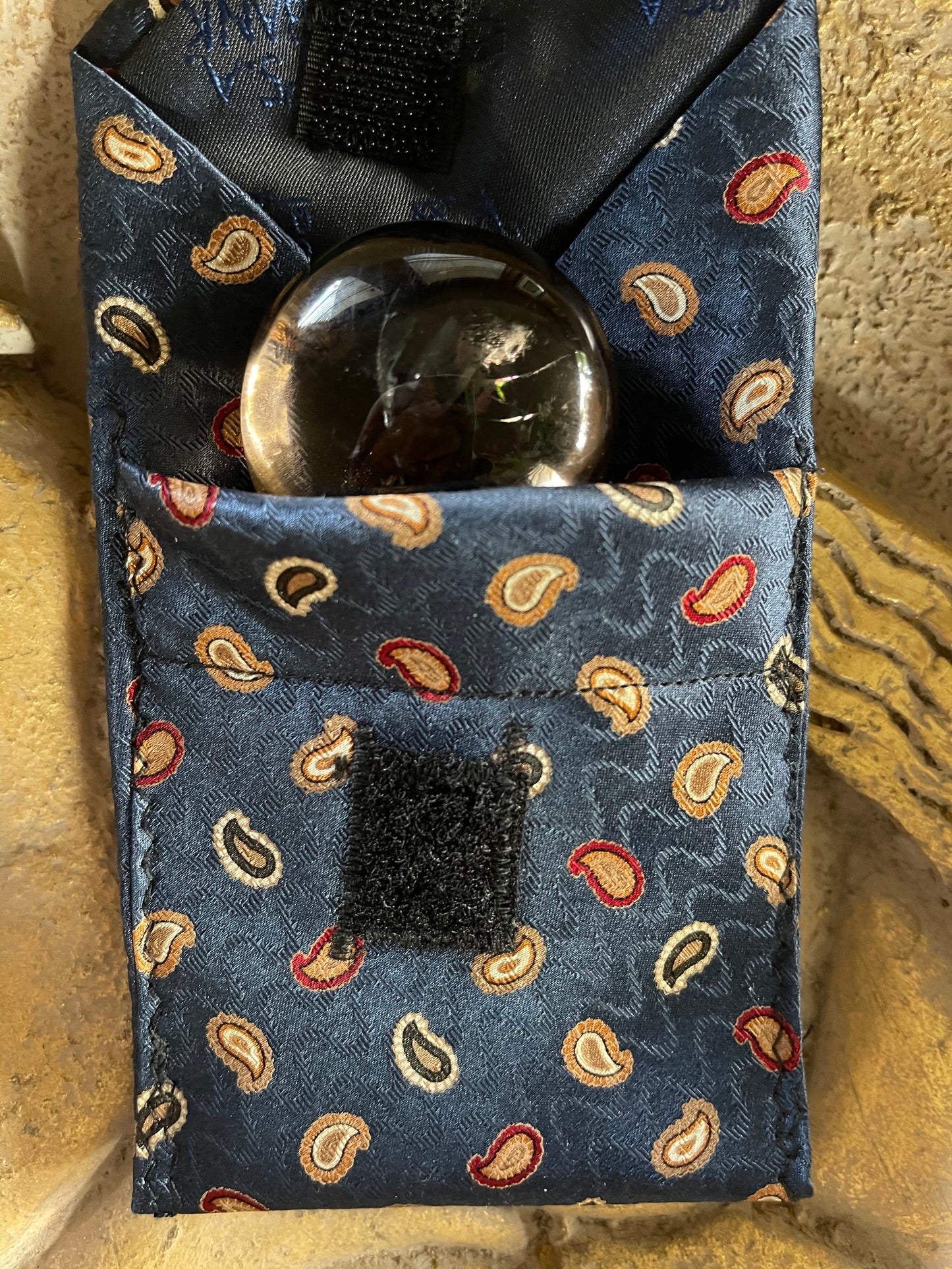 Upcycled Tie, Palm Stone Keeper, Tea Bag Travel Case, Bodhi Lovecycled