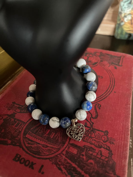 Goddess Hand Beaded Bracelet with White Howlite and Sodalite Beads, Bodhi Jewelry