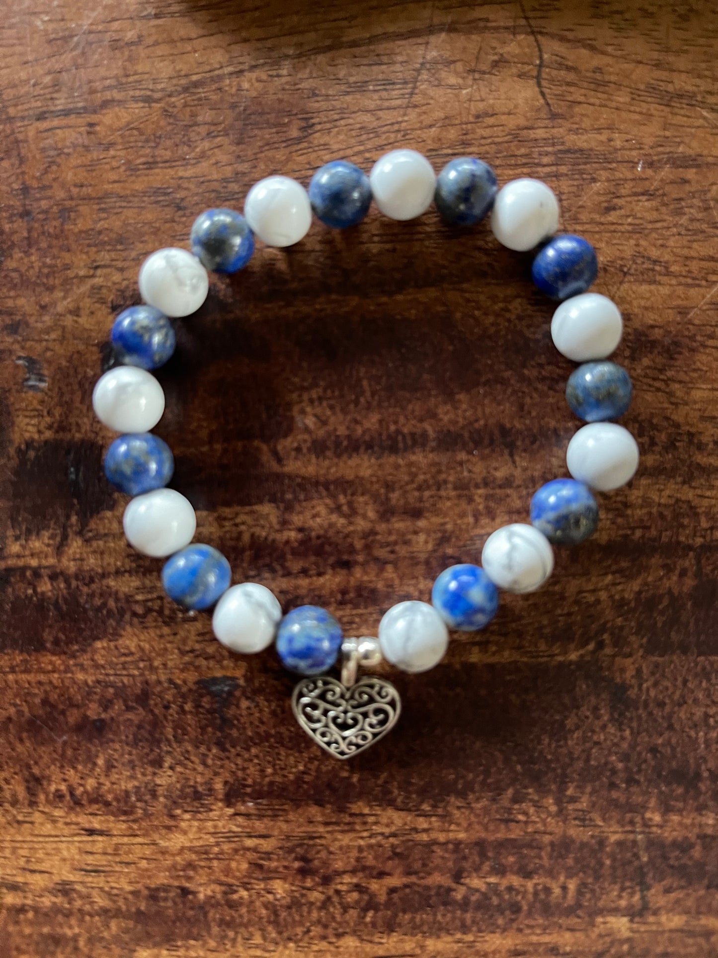 Goddess Hand Beaded Bracelet with White Howlite and Sodalite Beads, Bodhi Jewelry