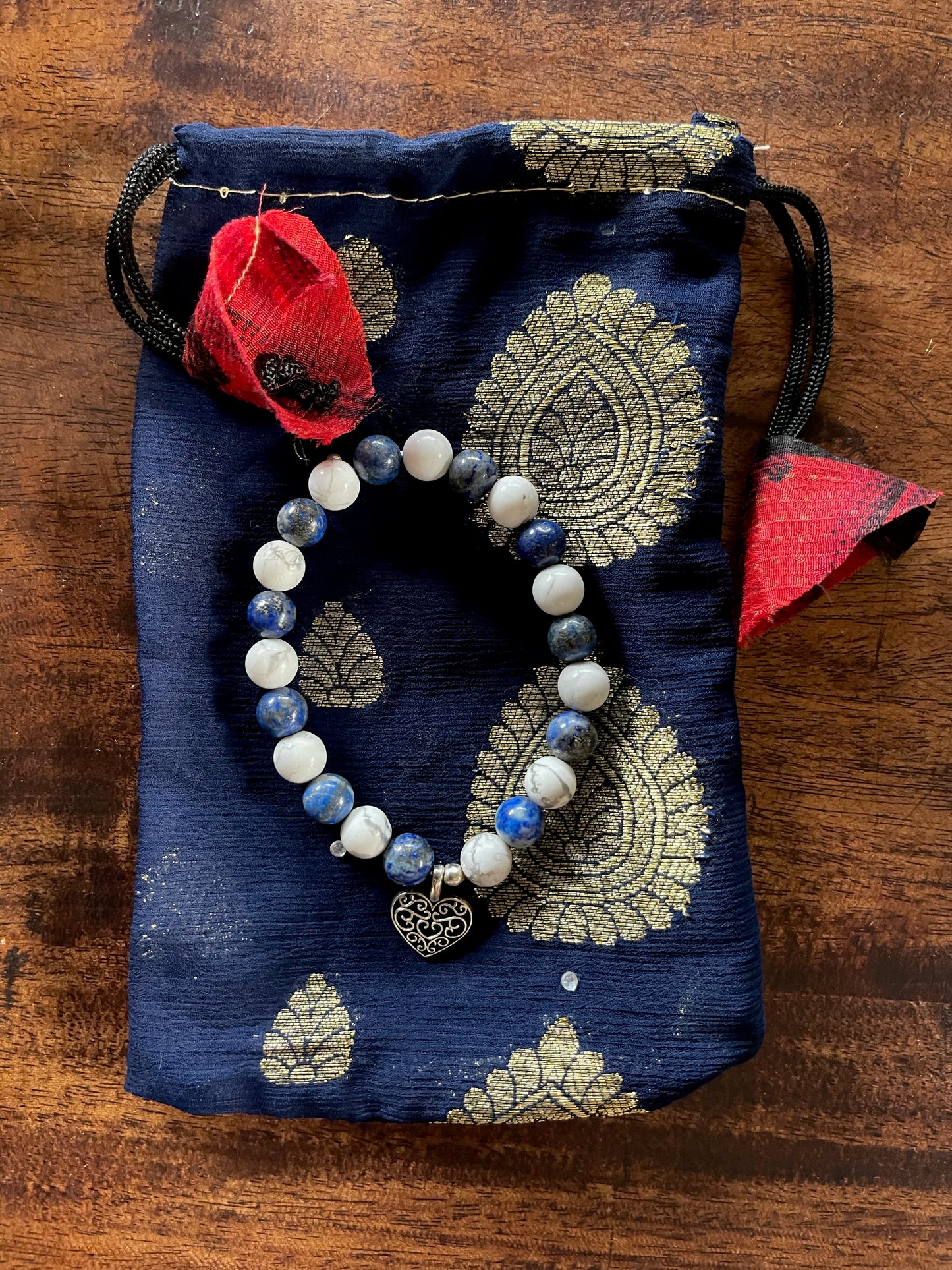 Goddess Hand Beaded Bracelet with White Howlite and Sodalite Beads, Bodhi Jewelry