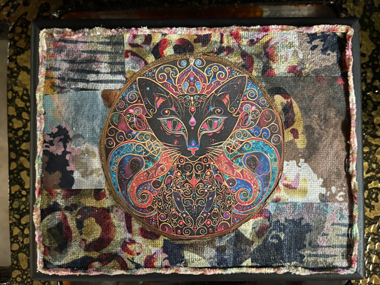 Mystical Cat Original Art Print Decoupage, Bodhi Lovecycled