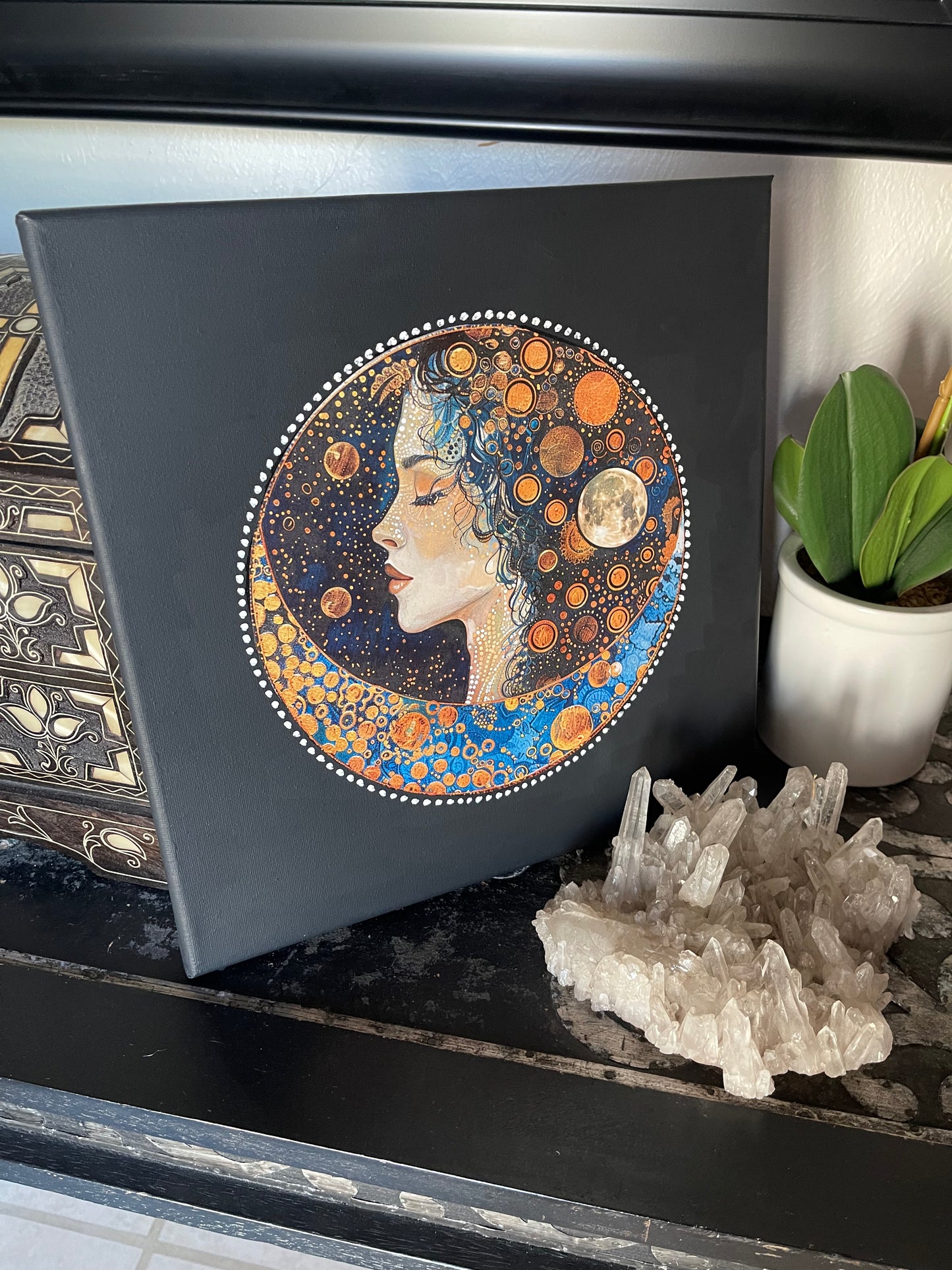 Lady of The Moon Canvas, Original Art, Wall Hanging, Bodhi Magic