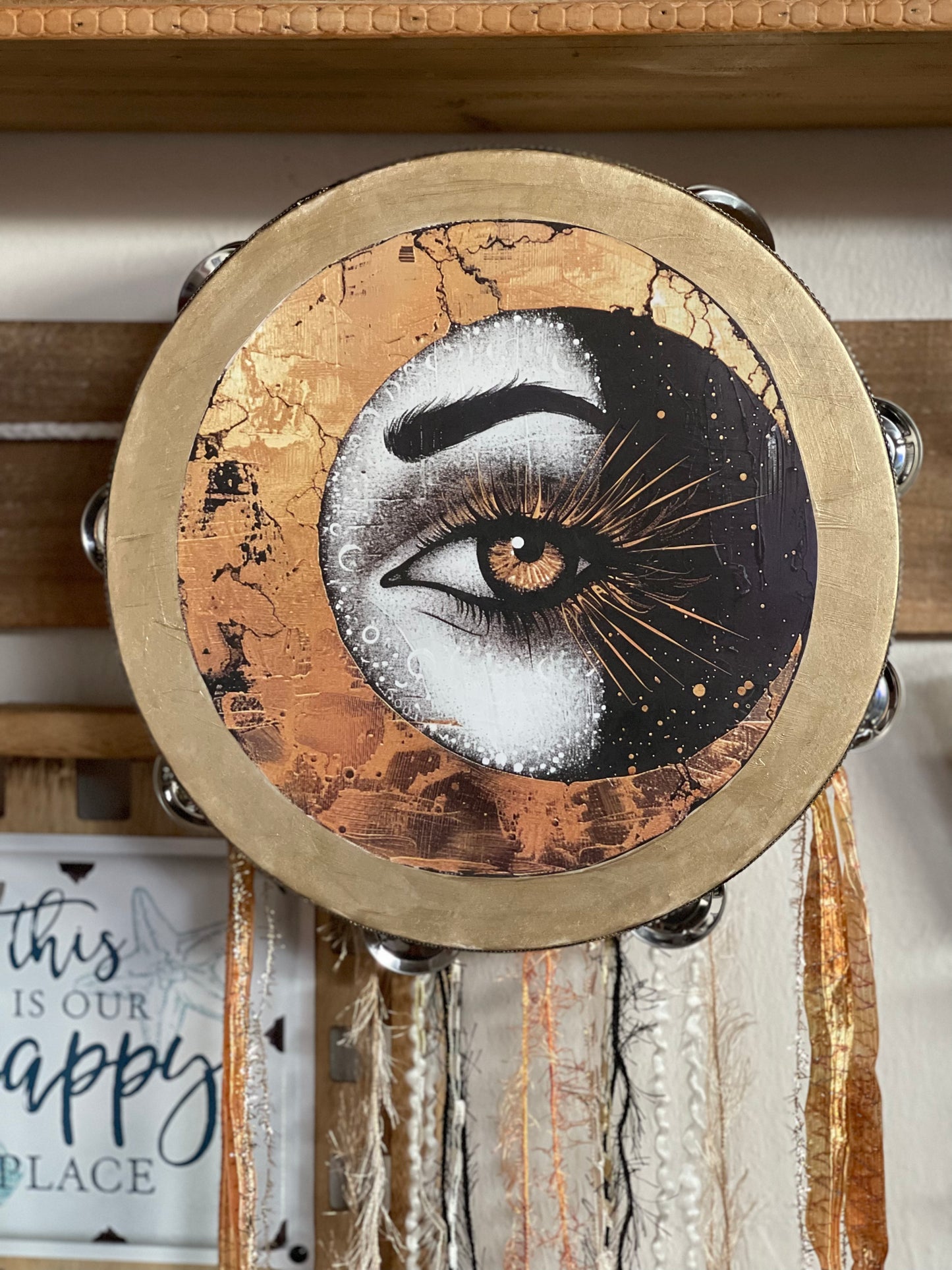 "The Mystic" Magical Moon and Eye Tambourine Wall Accent, Bodhi Home Decor