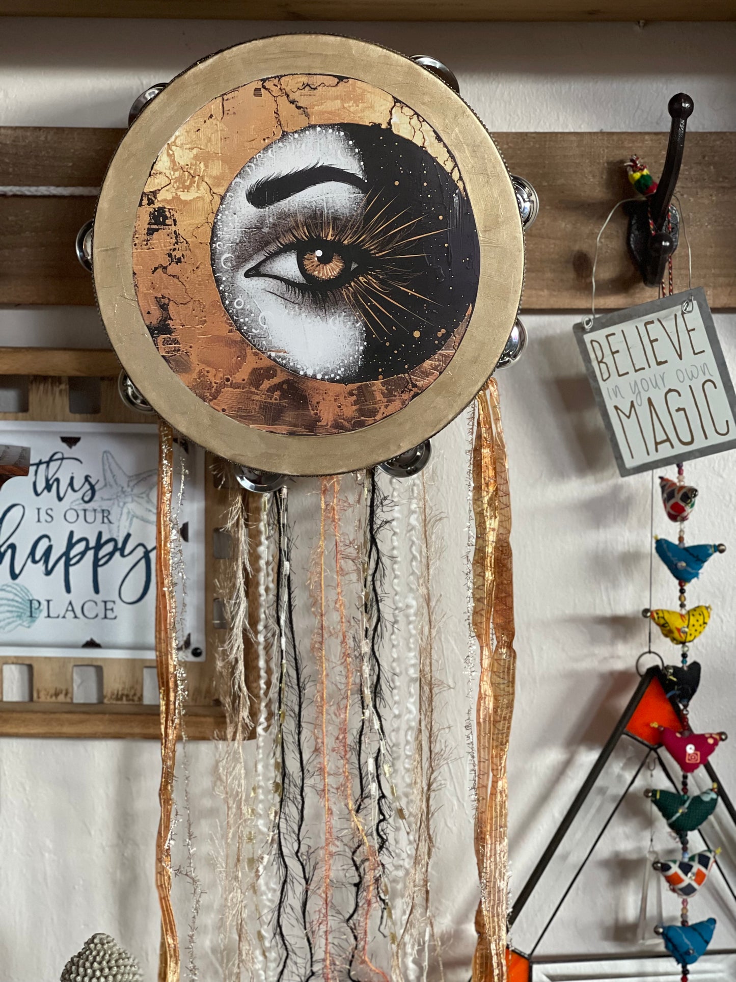 "The Mystic" Magical Moon and Eye Tambourine Wall Accent, Bodhi Home Decor