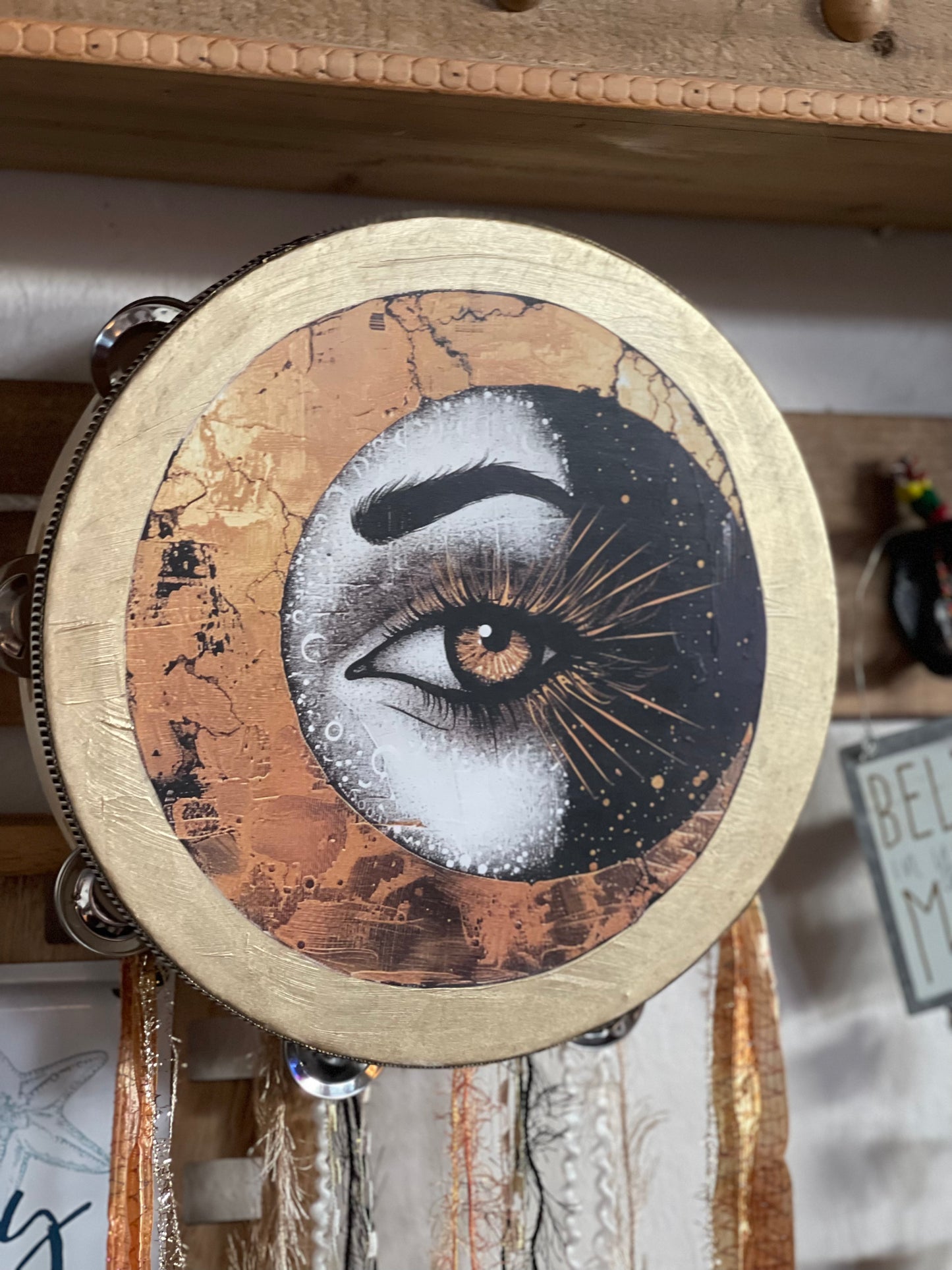 "The Mystic" Magical Moon and Eye Tambourine Wall Accent, Bodhi Home Decor