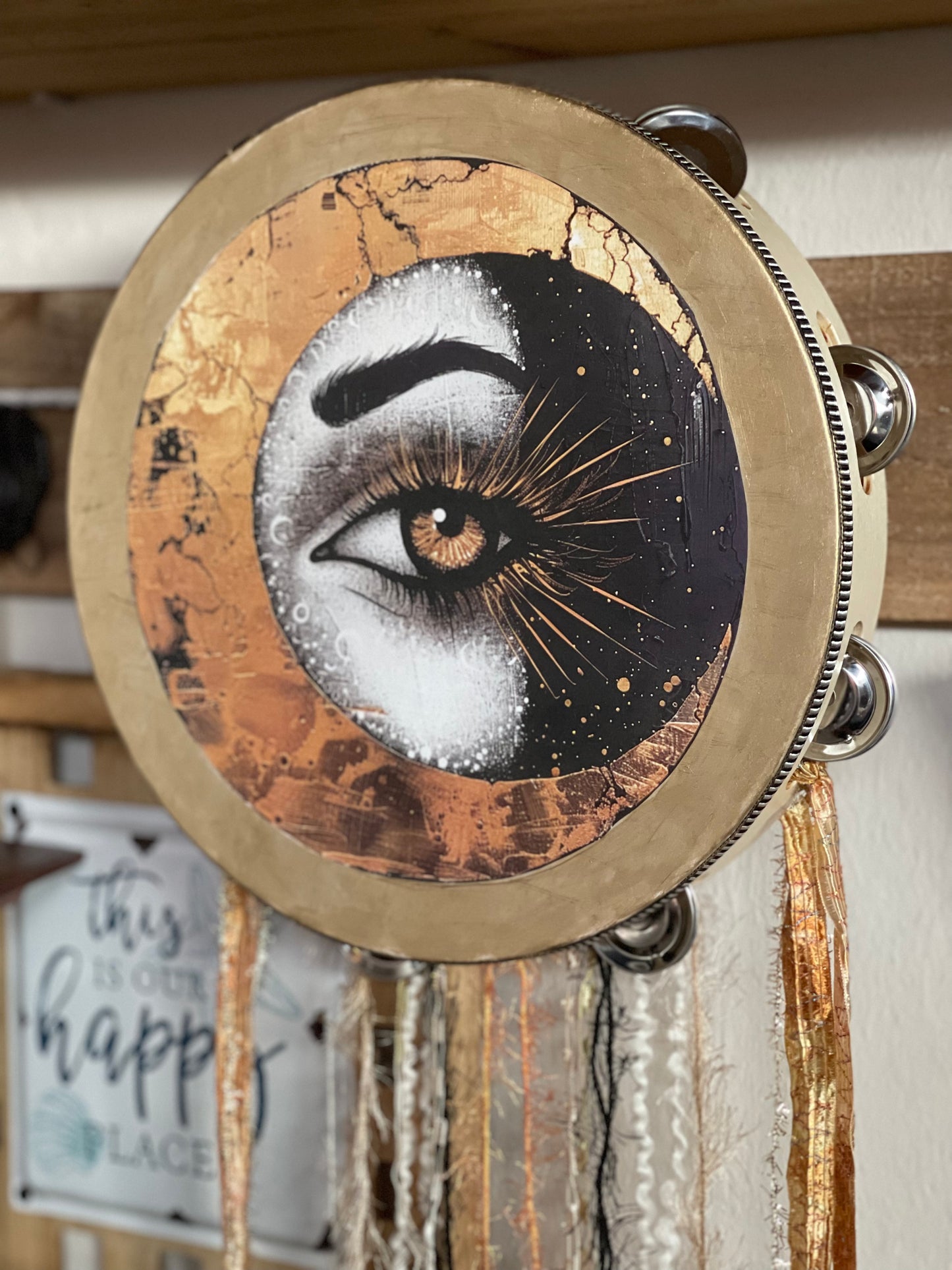 "The Mystic" Magical Moon and Eye Tambourine Wall Accent, Bodhi Home Decor