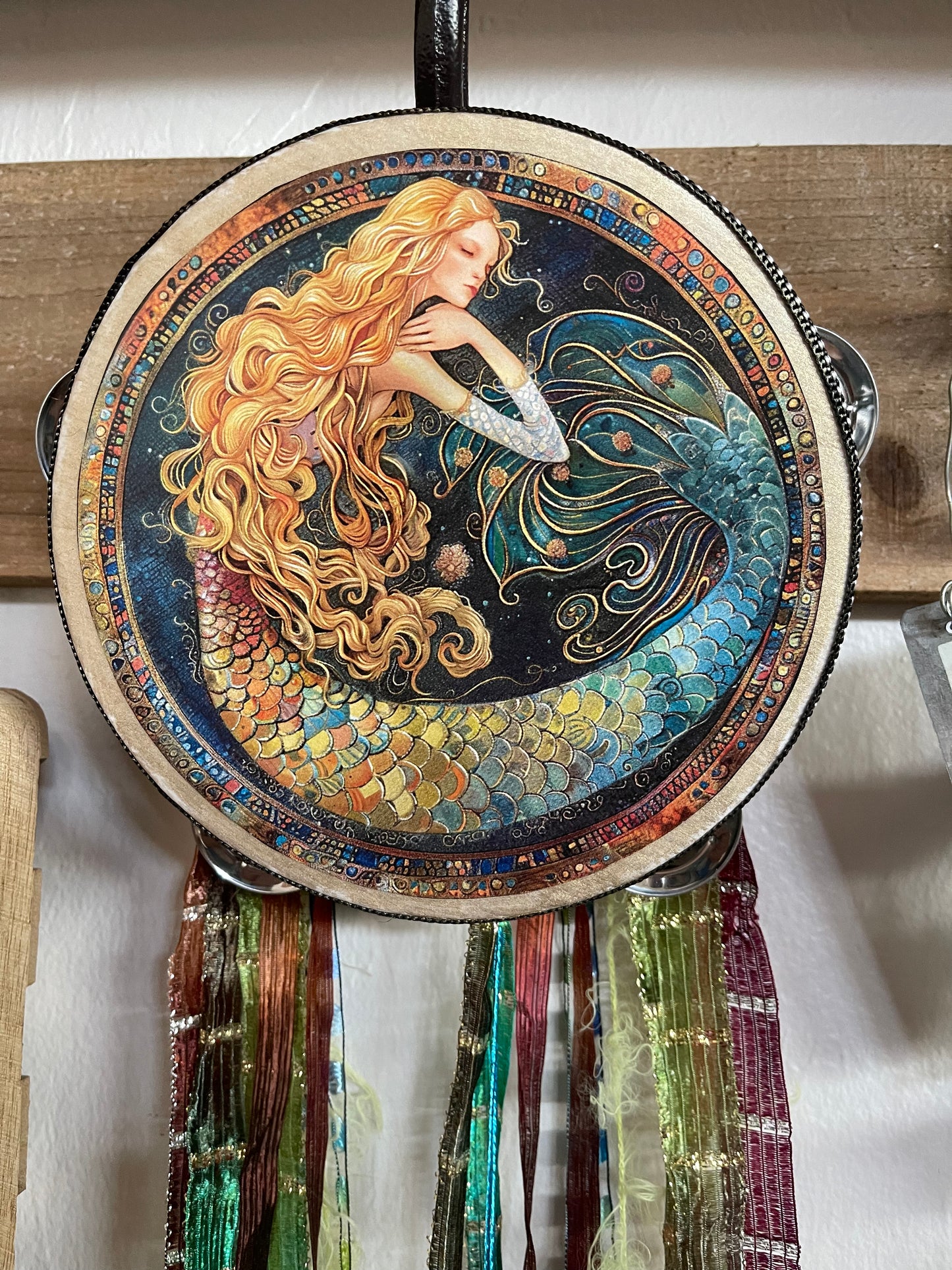 Charmed Mermaid Tambourine and Ribbon With Unique Coastal Charm, Bodhi Home Decor