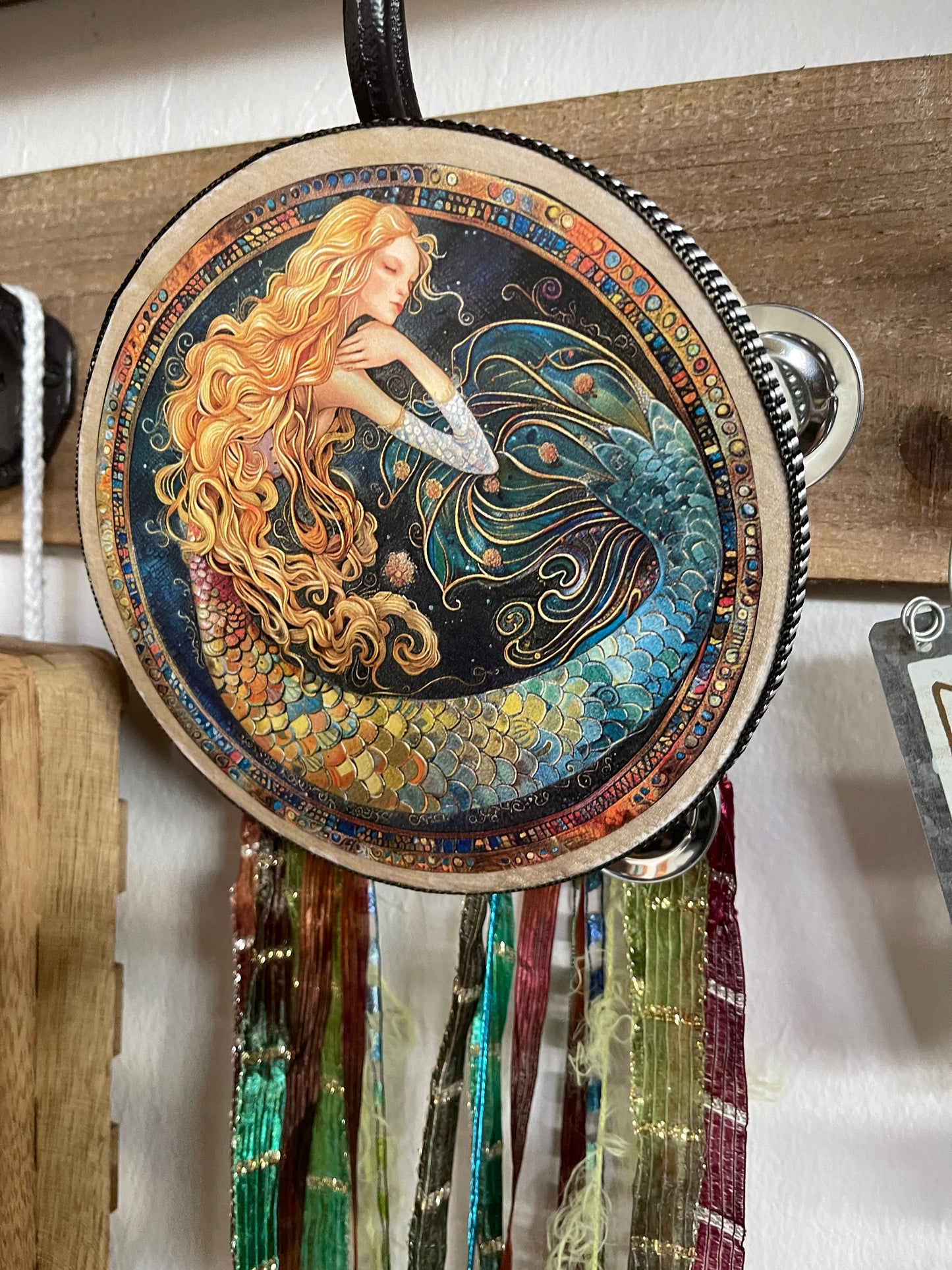 Charmed Mermaid Tambourine and Ribbon With Unique Coastal Charm, Bodhi Home Decor