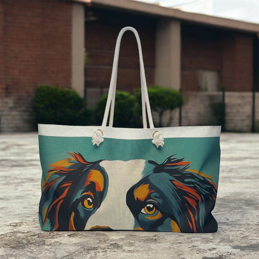 Mid Century Modern Black Tri Australian Shepherd  Weekender Bag | Pet Lover Travel Tote, Perfect for Weekend Getaways