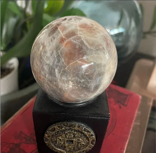 Gorgeous Natural Blue Rainbow Moonstone Belomorite Crystal Sphere Ball, Bodhi Crystal Magic