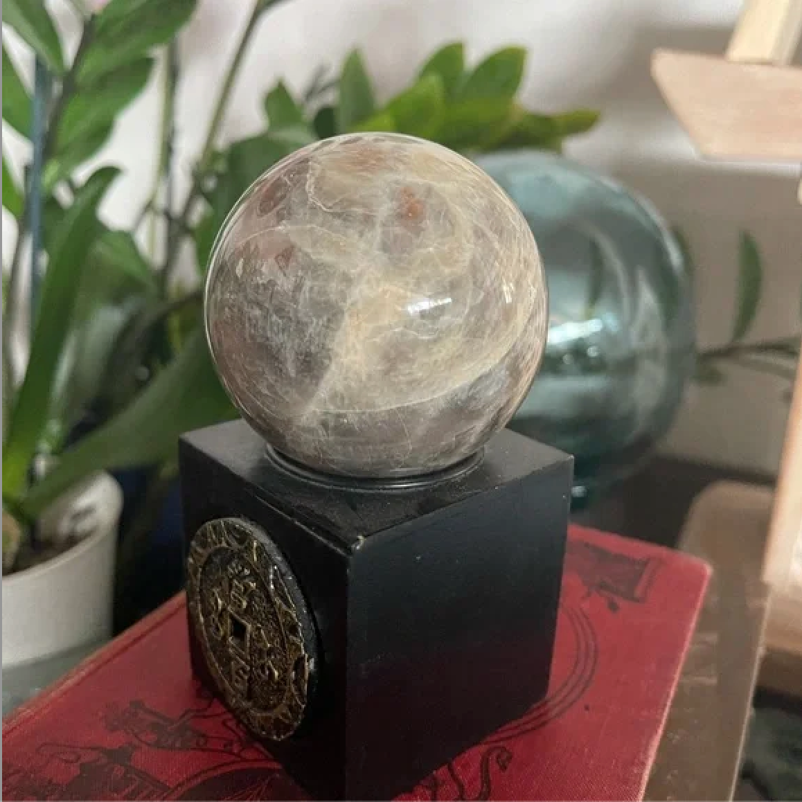 Gorgeous Natural Blue Rainbow Moonstone Belomorite Crystal Sphere Ball, Bodhi Crystal Magic