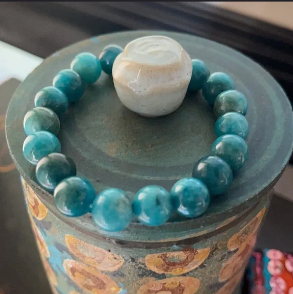 10mm Natural Quality Blue Apatite Crystal Beads Bracelet, Bodhi Jewelry