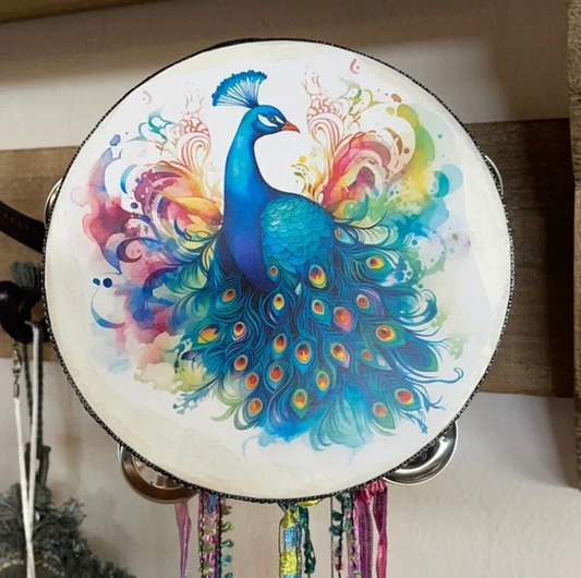 Mystical Peacock Tambourine and Ribbon Wall Art, Bodhi Gifts