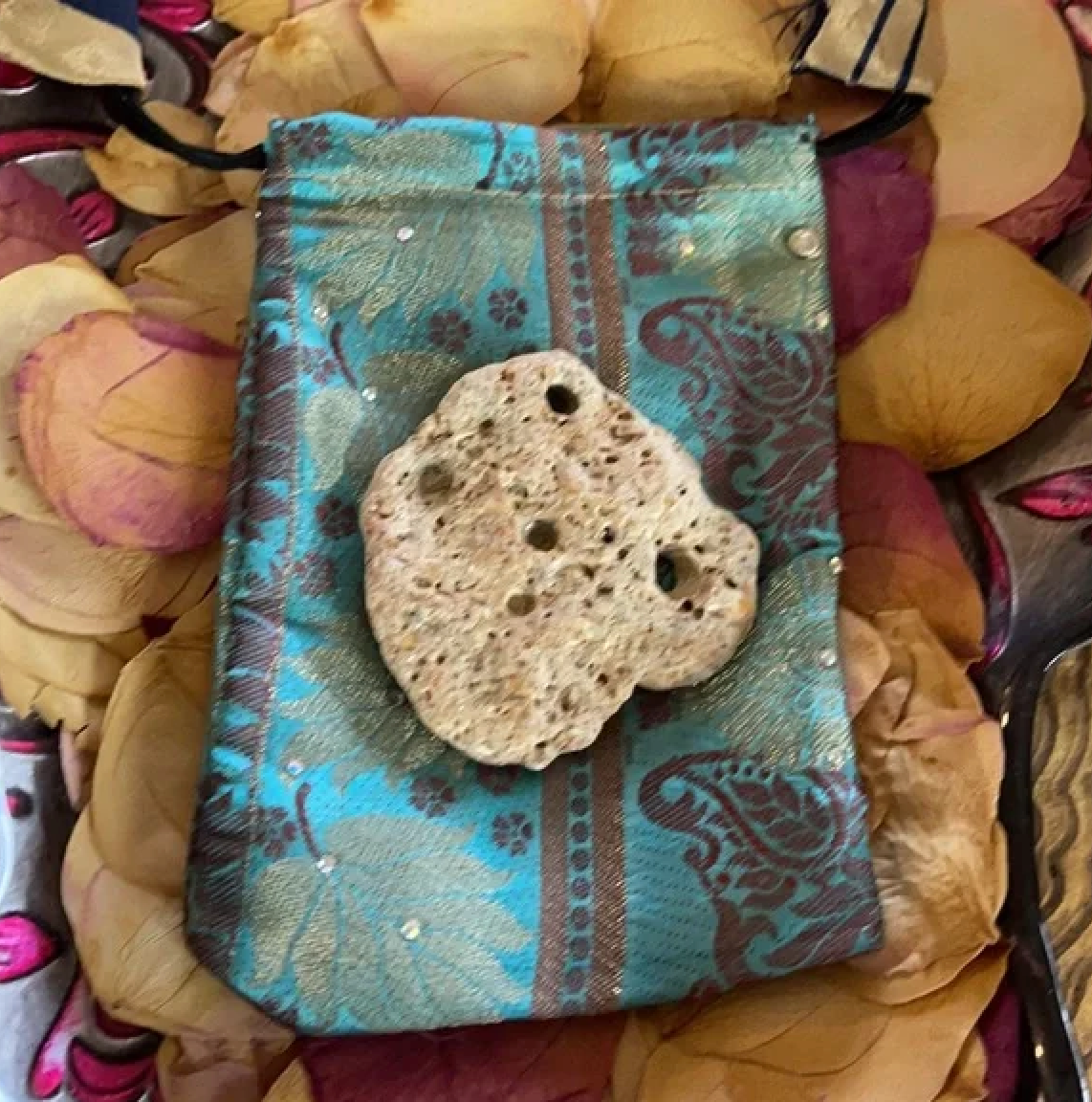 Colossal Hag Stone with Gift Pouch, Good Fortune Water Amulet, Bodhi Crystal Magic