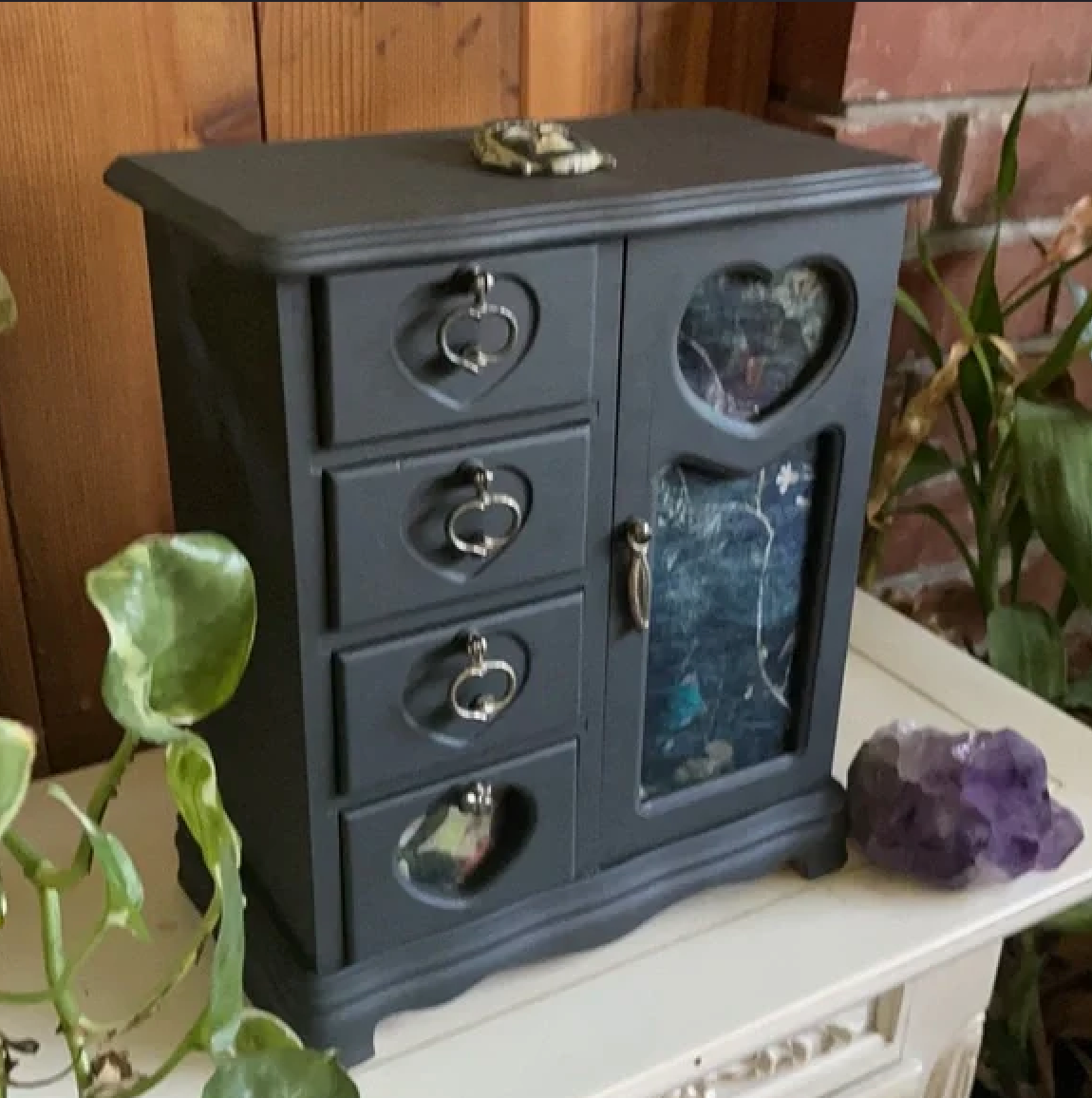 Zen Buddha Head Vintage Jewelry Cabinet, Bodhi Home Decor