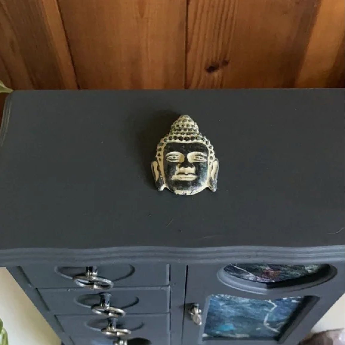 Zen Buddha Head Vintage Jewelry Cabinet, Bodhi Home Decor