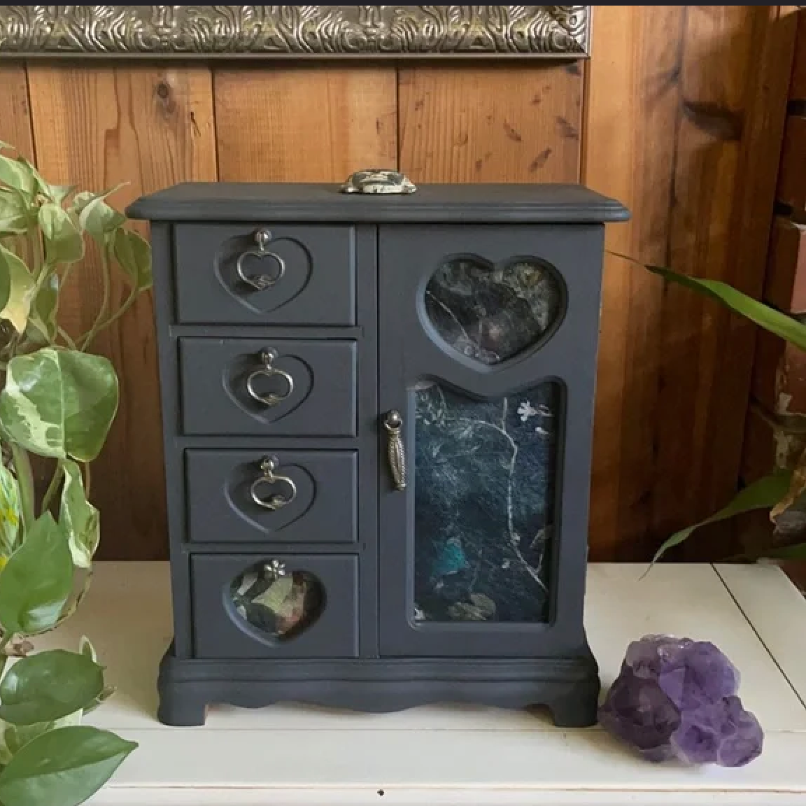 Zen Buddha Head Vintage Jewelry Cabinet, Bodhi Home Decor