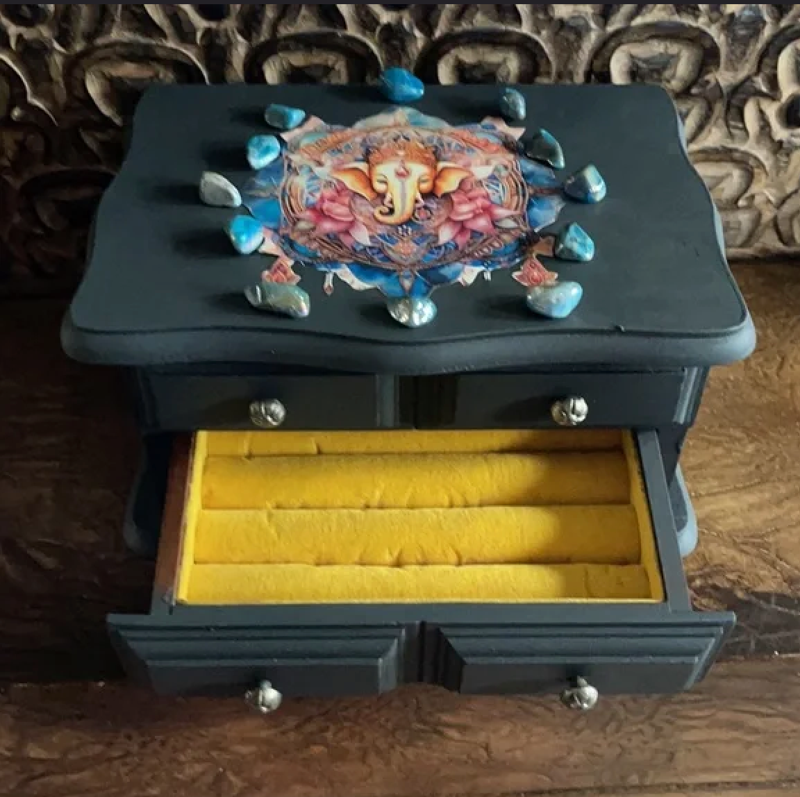 Lovecycled Ring Box, Ganesha Crystal Grid, Bodhi Home Decor