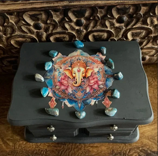 Lovecycled Ring Box, Ganesha Crystal Grid, Bodhi Home Decor