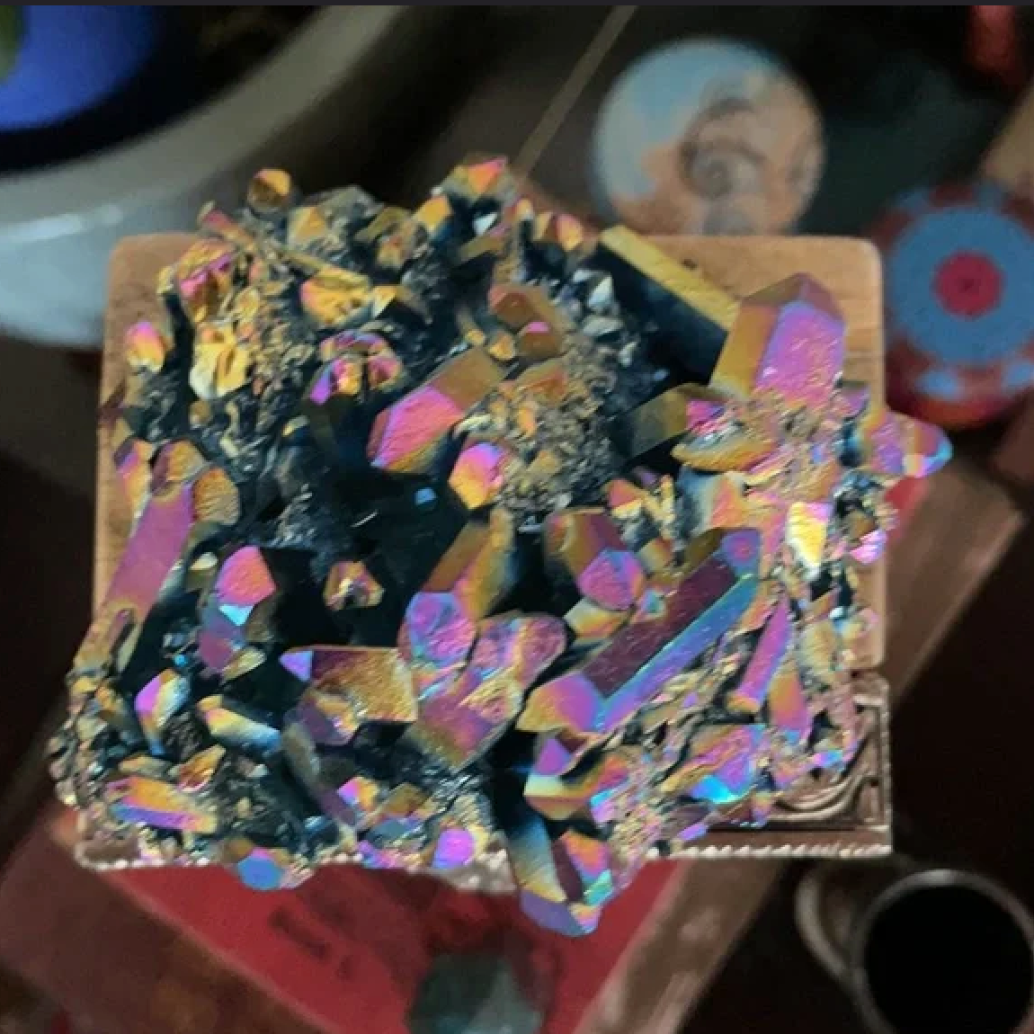 Large Unique Rainbow Aqua Aura Quartz Crystal Cluster, Crystal Magic