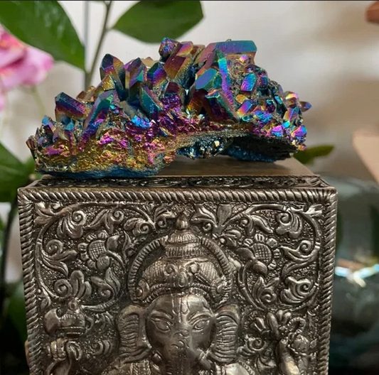 Large Unique Rainbow Aqua Aura Quartz Crystal Cluster, Crystal Magic