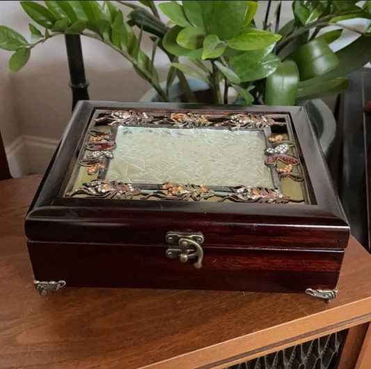 Stunning Vintage Enamel and Glass Footel Decorator Box, Jewelry Box, Vintage Bodhi