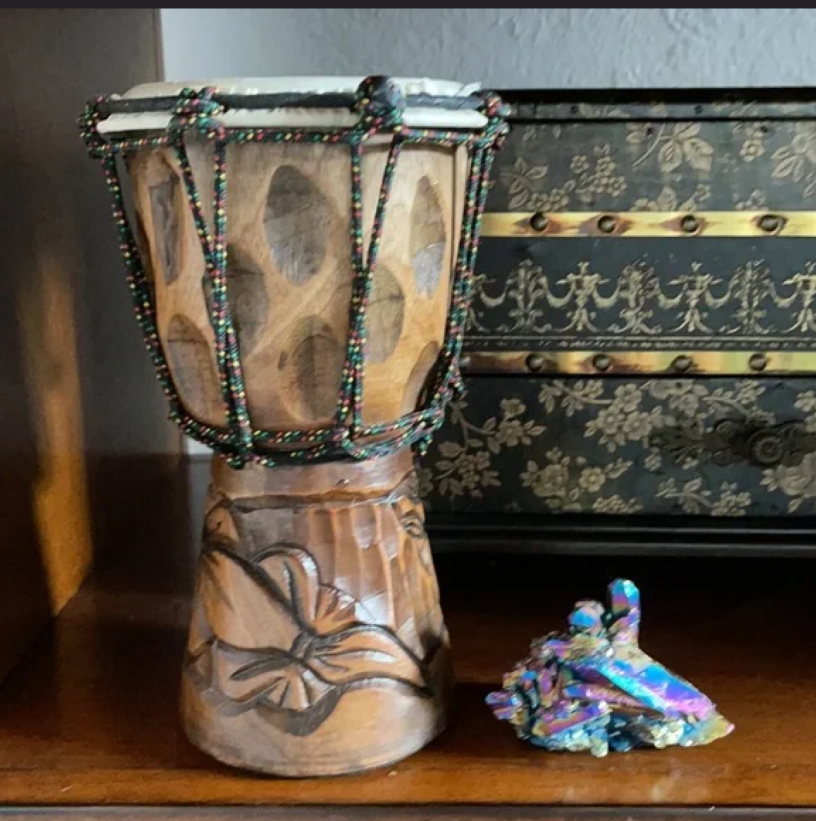 Vintage Wood Djembe Drum Hand Crafted Percussion, Bodhi Vintage